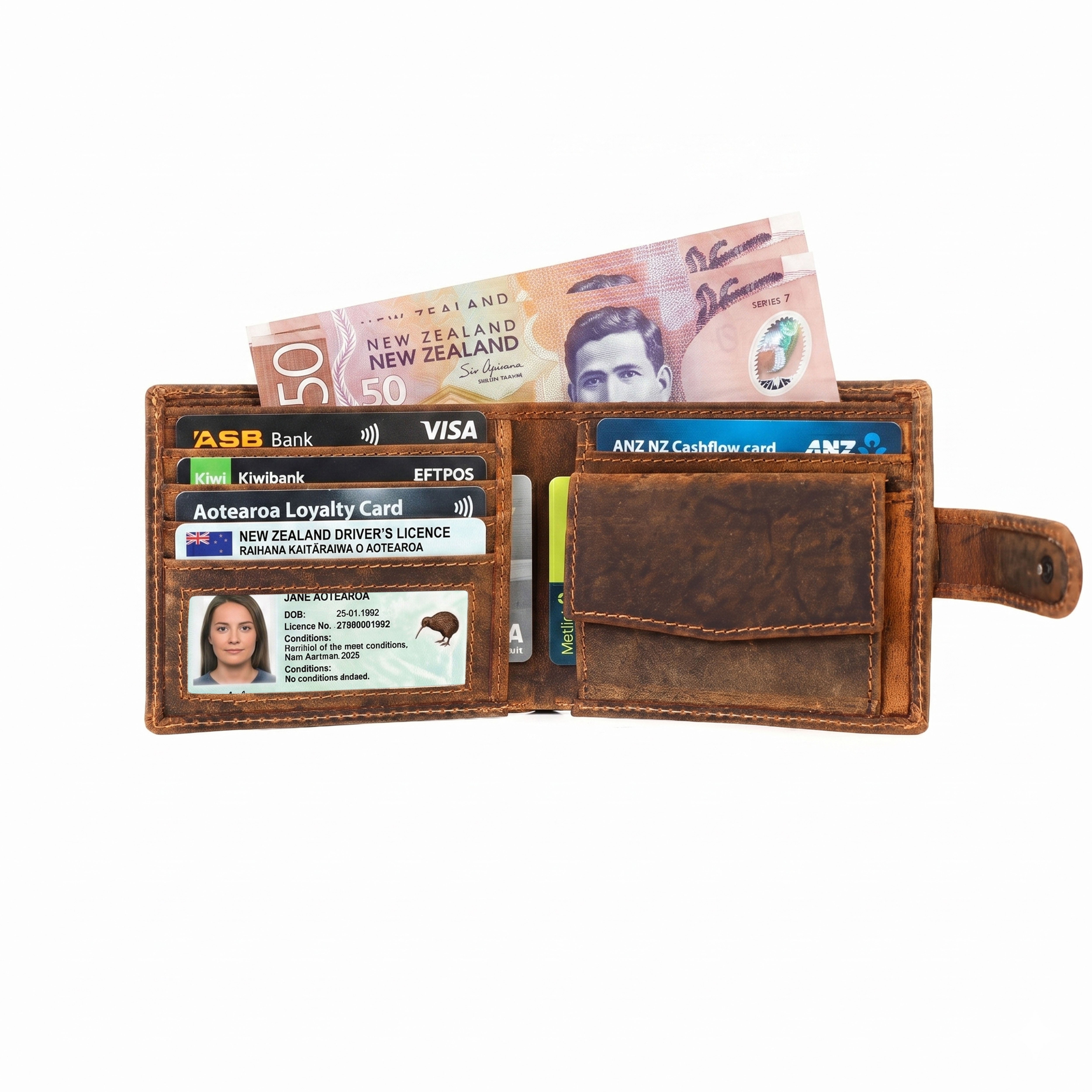 GM Leather Men's Hunter Brown Trifold Wallet | Slim RFID(EL-GM-W21)