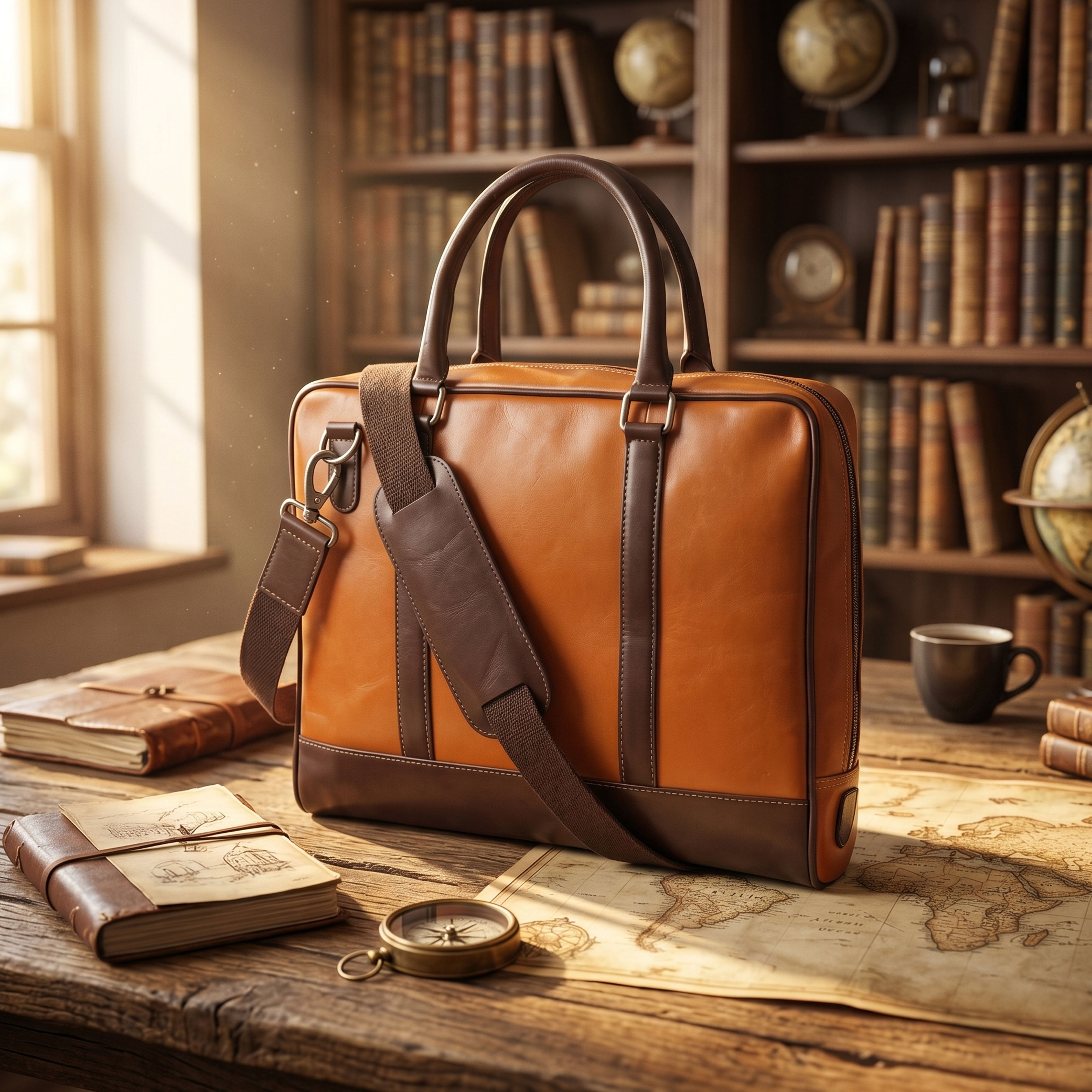Tan and Brown Premium Leather Briefcase - Laptop Business Bag