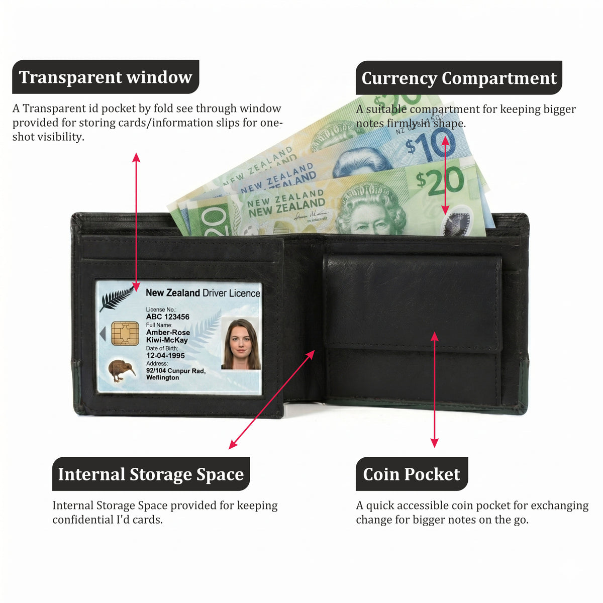 GM Leather RFID Black Leather Wallet(EL-GM-W18)