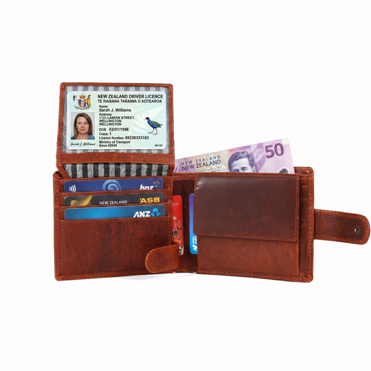 GM Leather Cognac Men's Tab Wallet with Coin Pocket | RFID Bifold(EL-GM-W5)