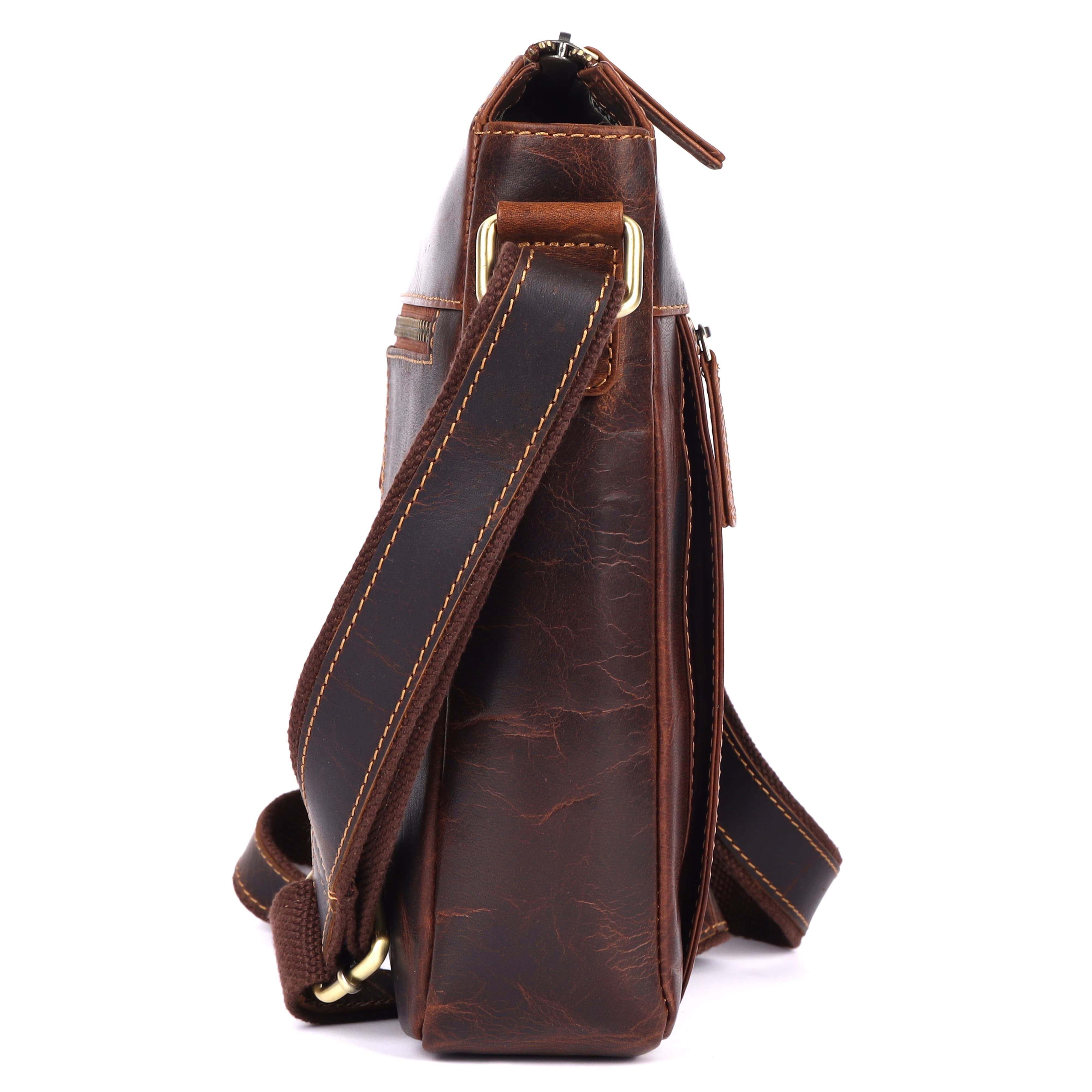 GM Leather Vintage Brown & Black Crossbody Messenger Bag (GM -NZ-005 WL)