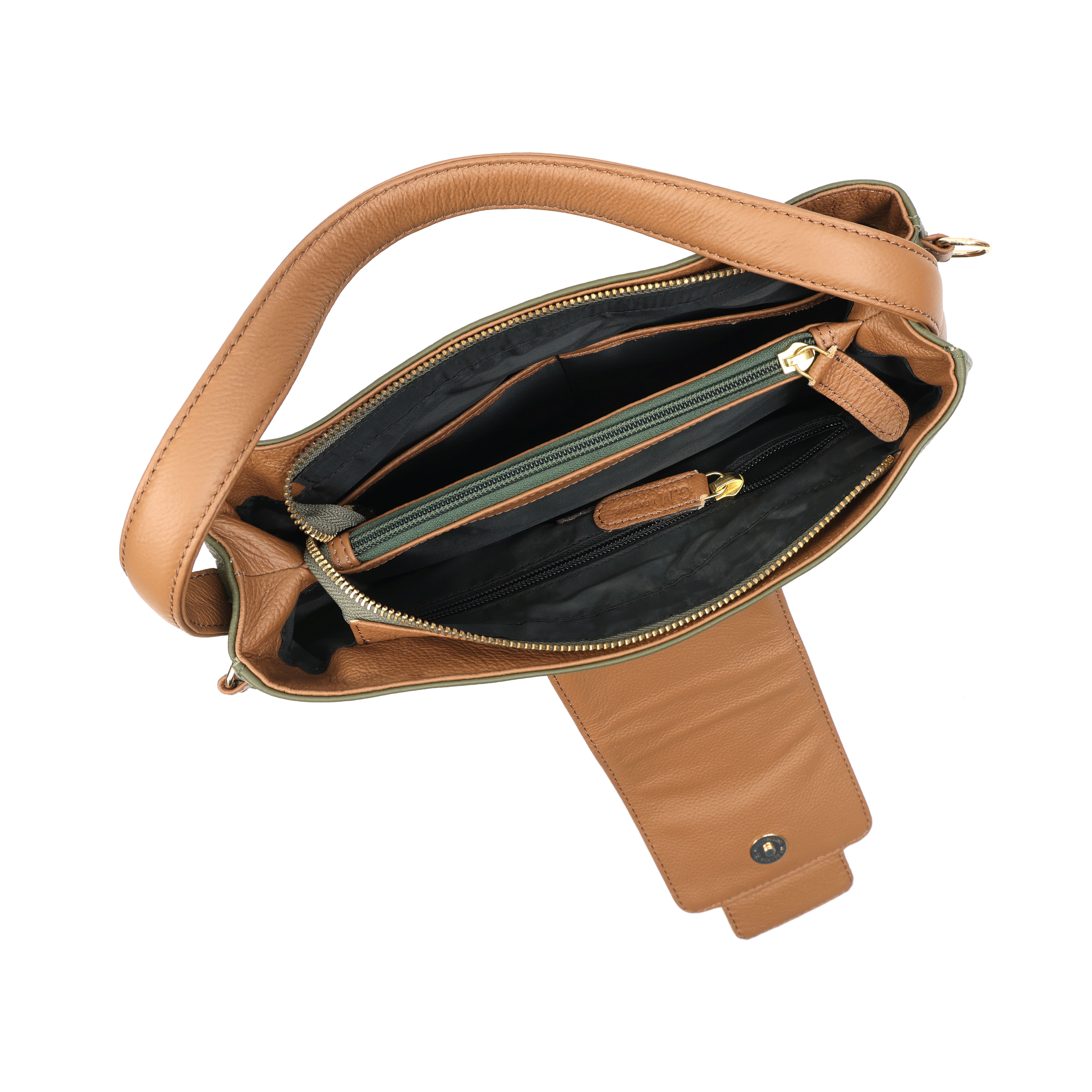 Artisan Leather Bucket Bag in Olive & Tan (el-gm-39-f)