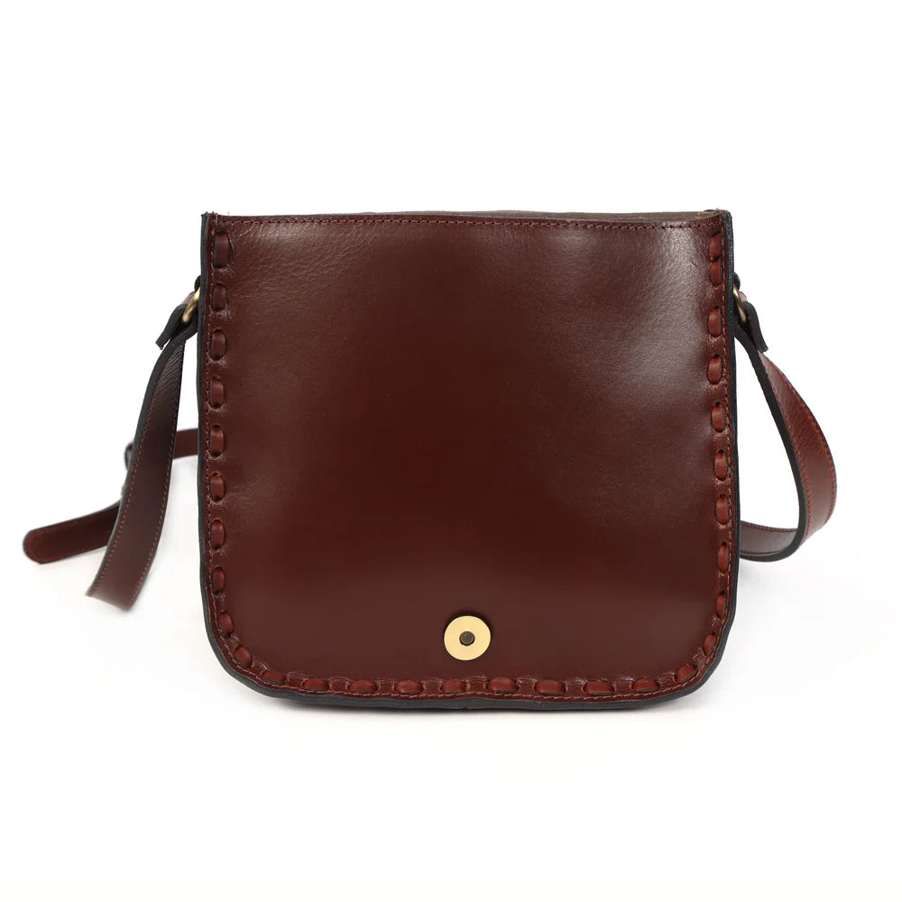 Black Tooled Leather Crossbody Bag – Handmade Boho Saddle Purse(BG-1615)