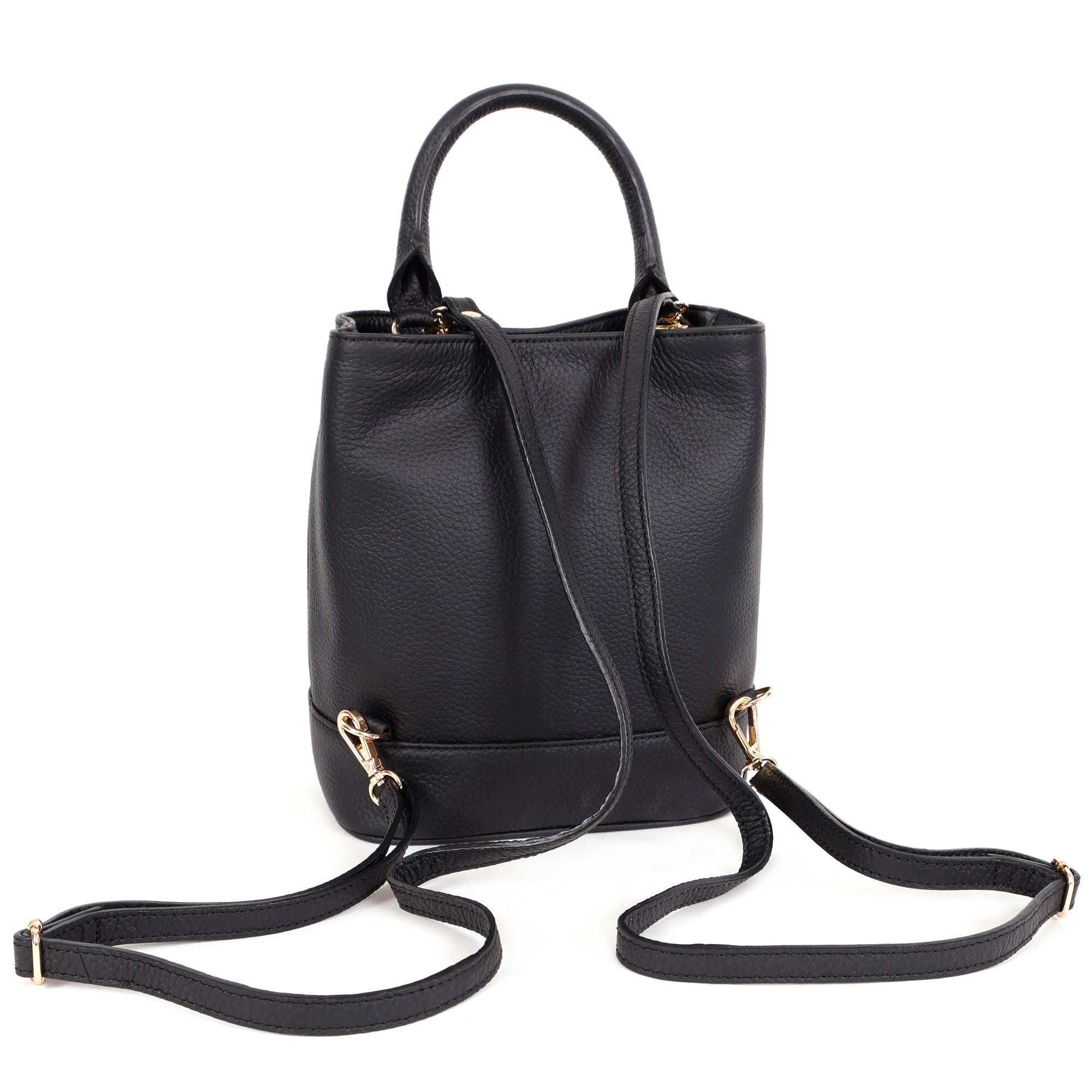 Premium Black Pebbled Leather Backpack & Handbag Duo