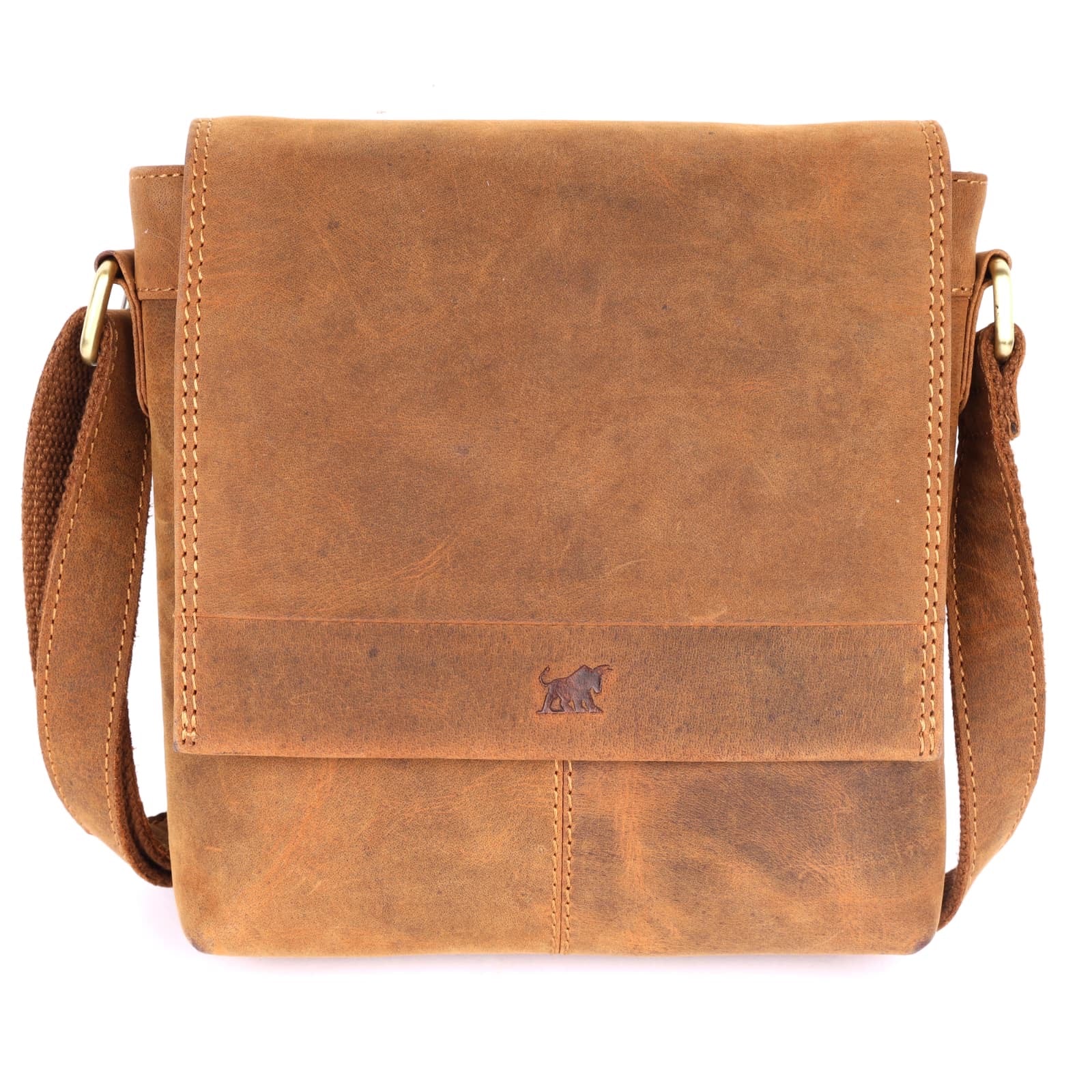 GM Leather Tan & Black Full-Grain Crossbody Messenger Bag(NZ-704 WL -BLK)