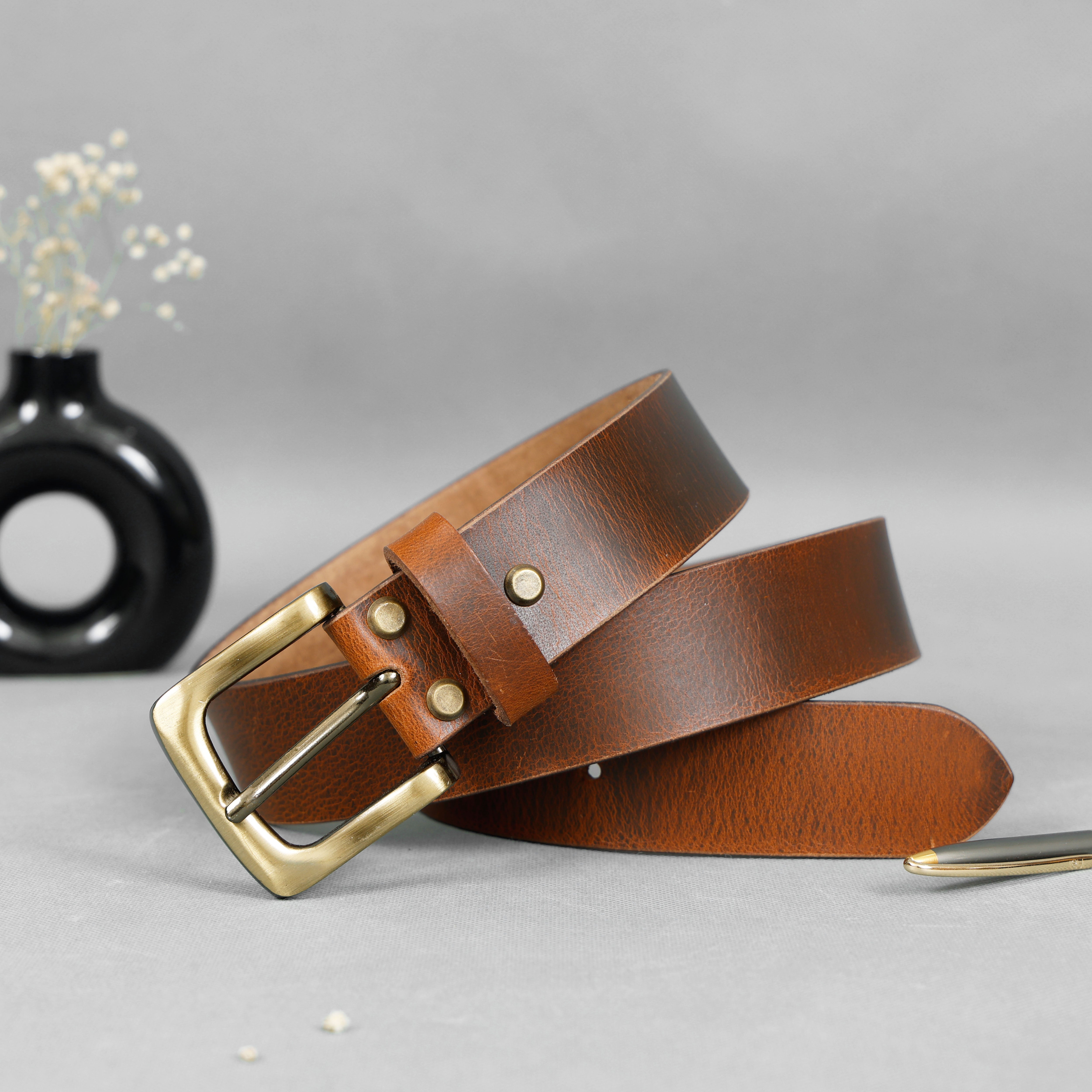The Onyx Buckle Full Grain Leather Belt – Waxed Tan