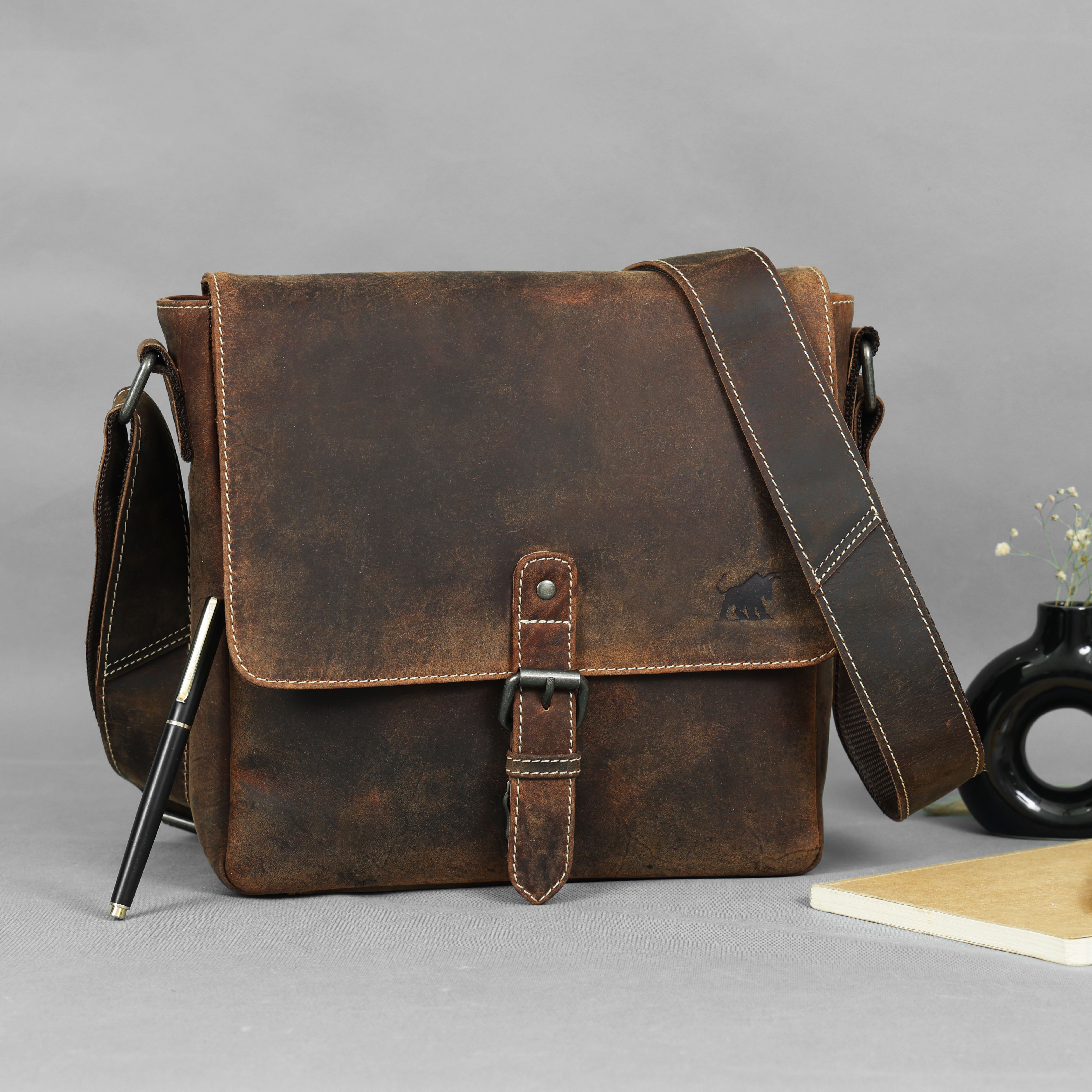 Leather Messenger Bag | Men's Distressed Satchel(el-gm-173)