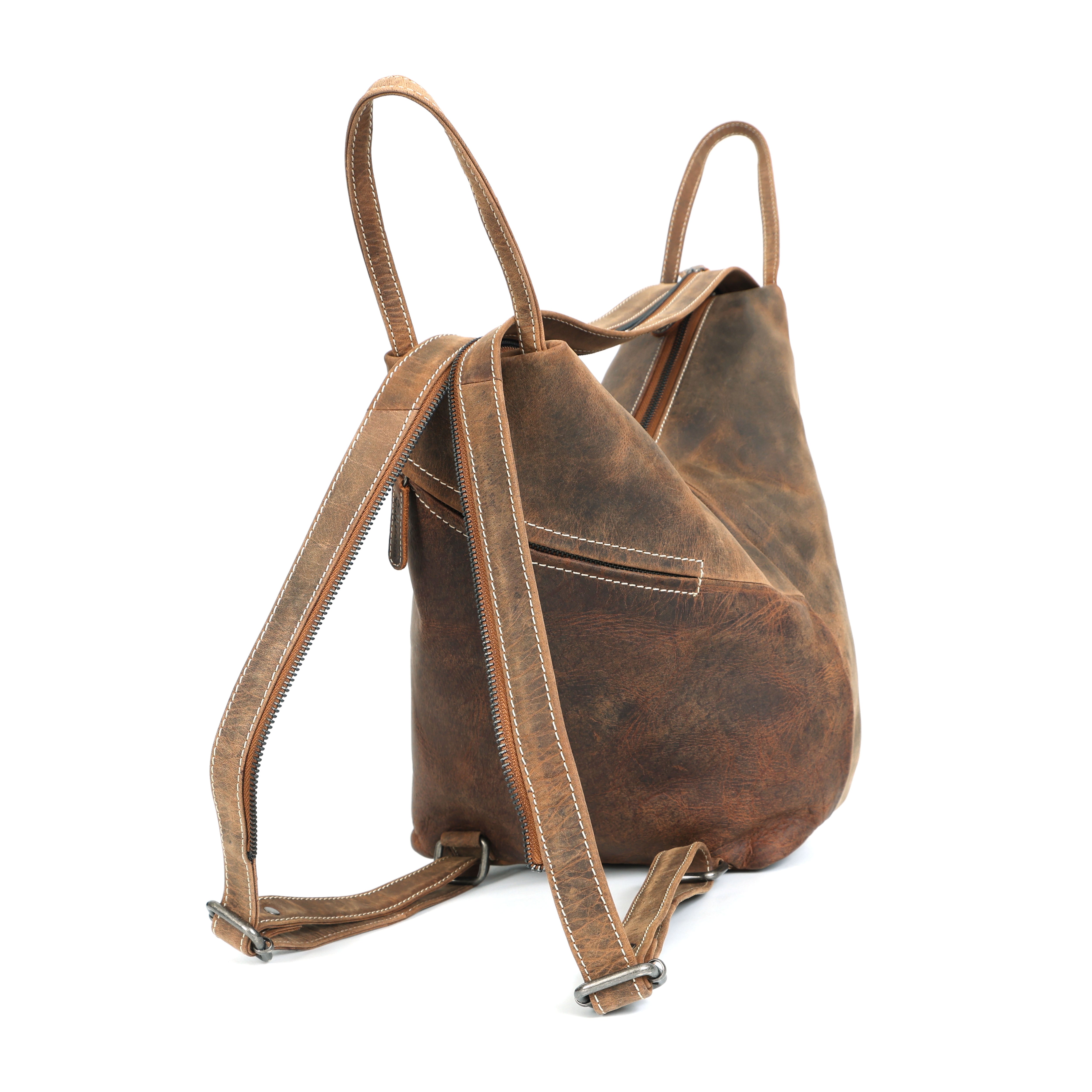 Hunter Leather Backpack Tote – Vintage Convertible Design(178-V)