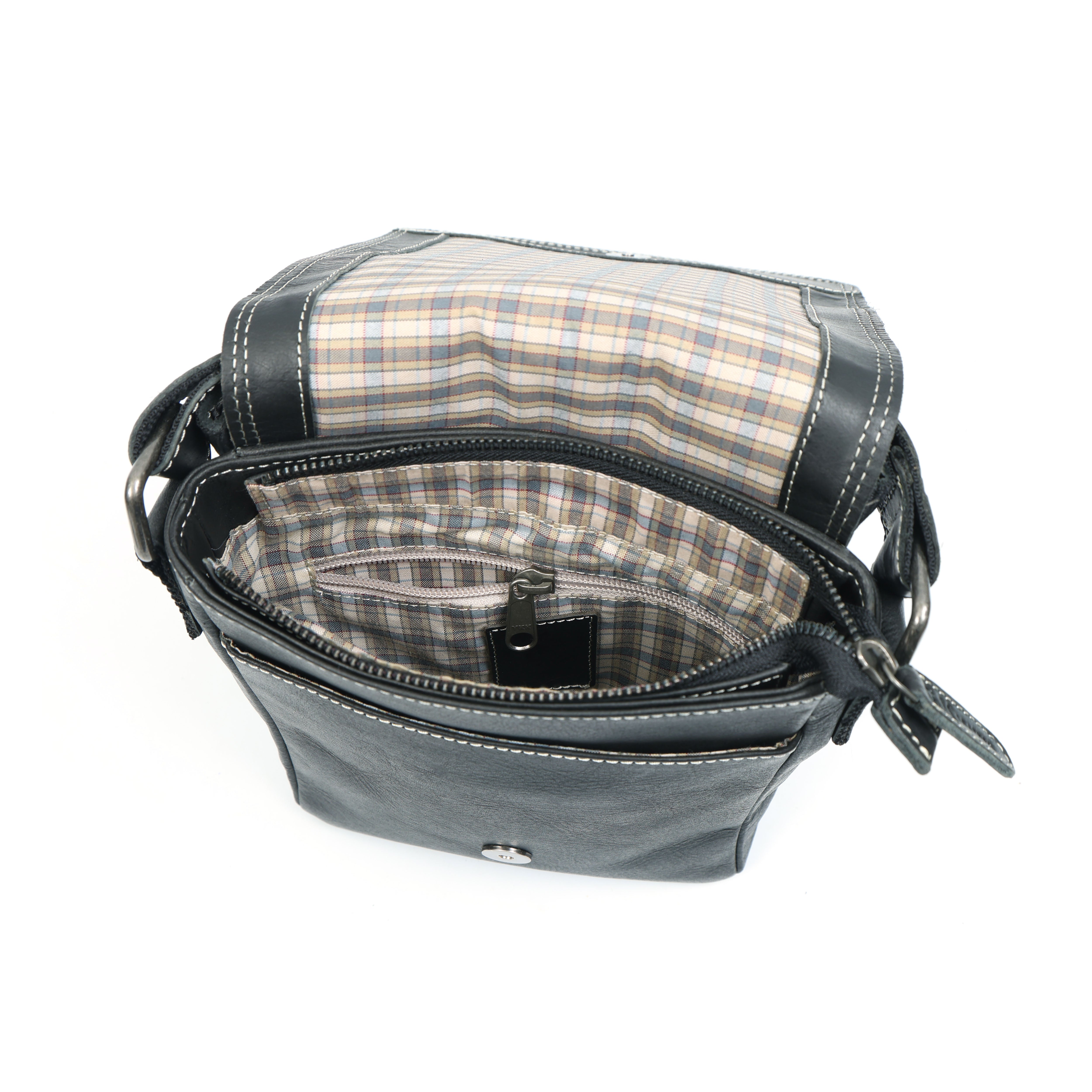 GM Leather Black Contrast-Stitch Leather Crossbody Bag Satchel(el-gm-109)