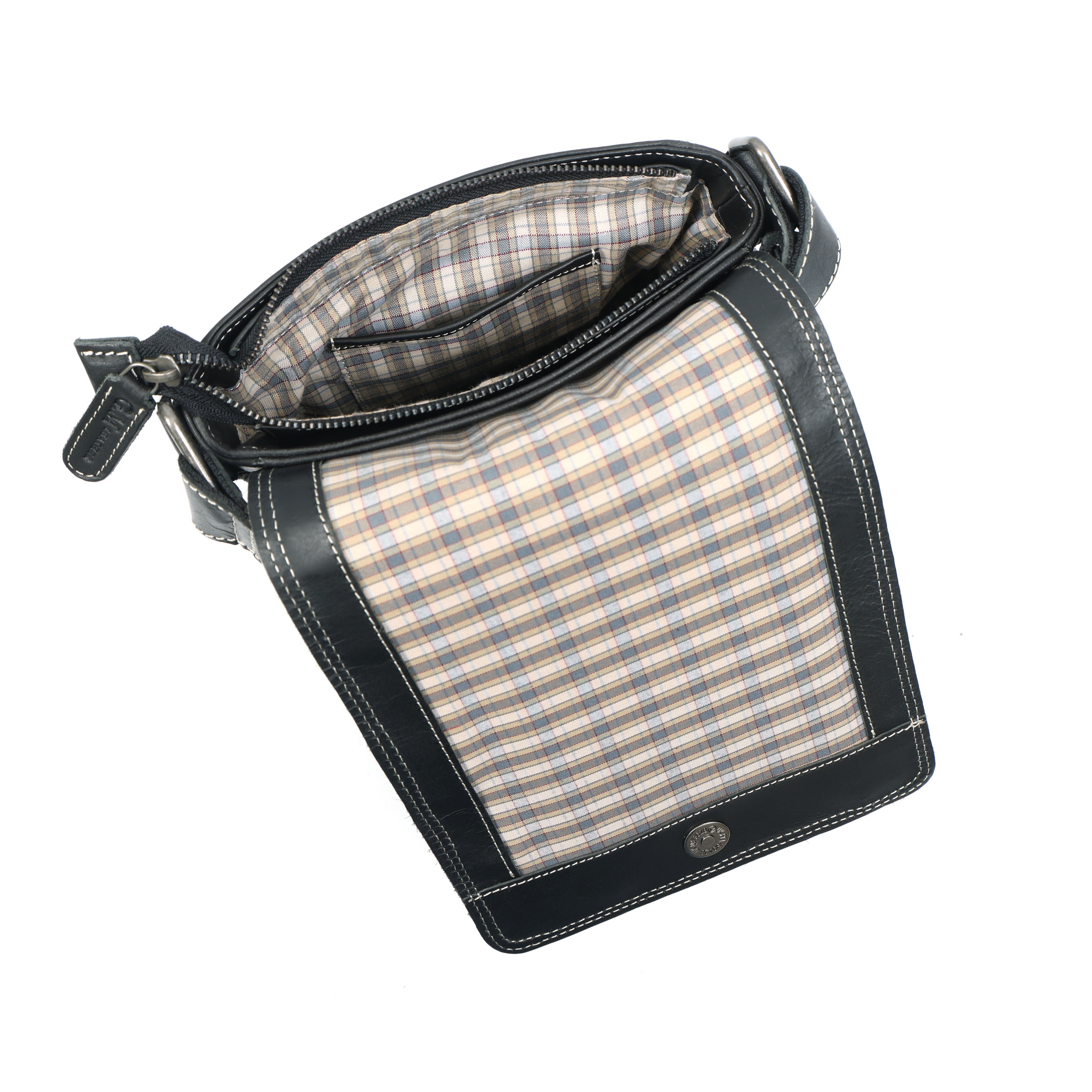 GM Leather Black Contrast-Stitch Leather Crossbody Bag Satchel(el-gm-109)