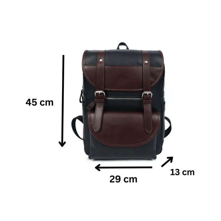 Two-Tone Leather Rucksack | Black & Brown Laptop Backpack (1611)
