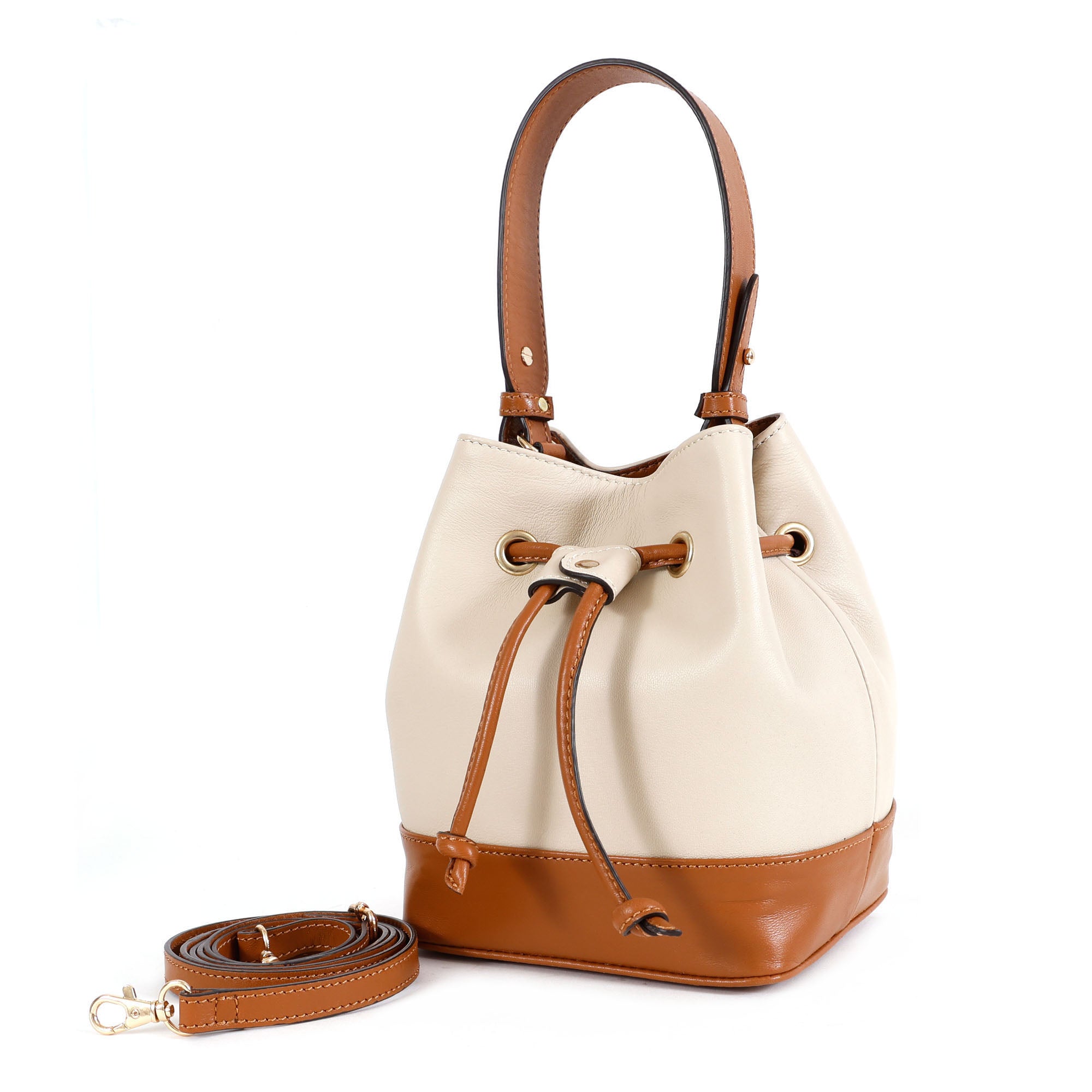 GM Leather Cream Leather Bucket Bag NZ(El-gm-46-f)