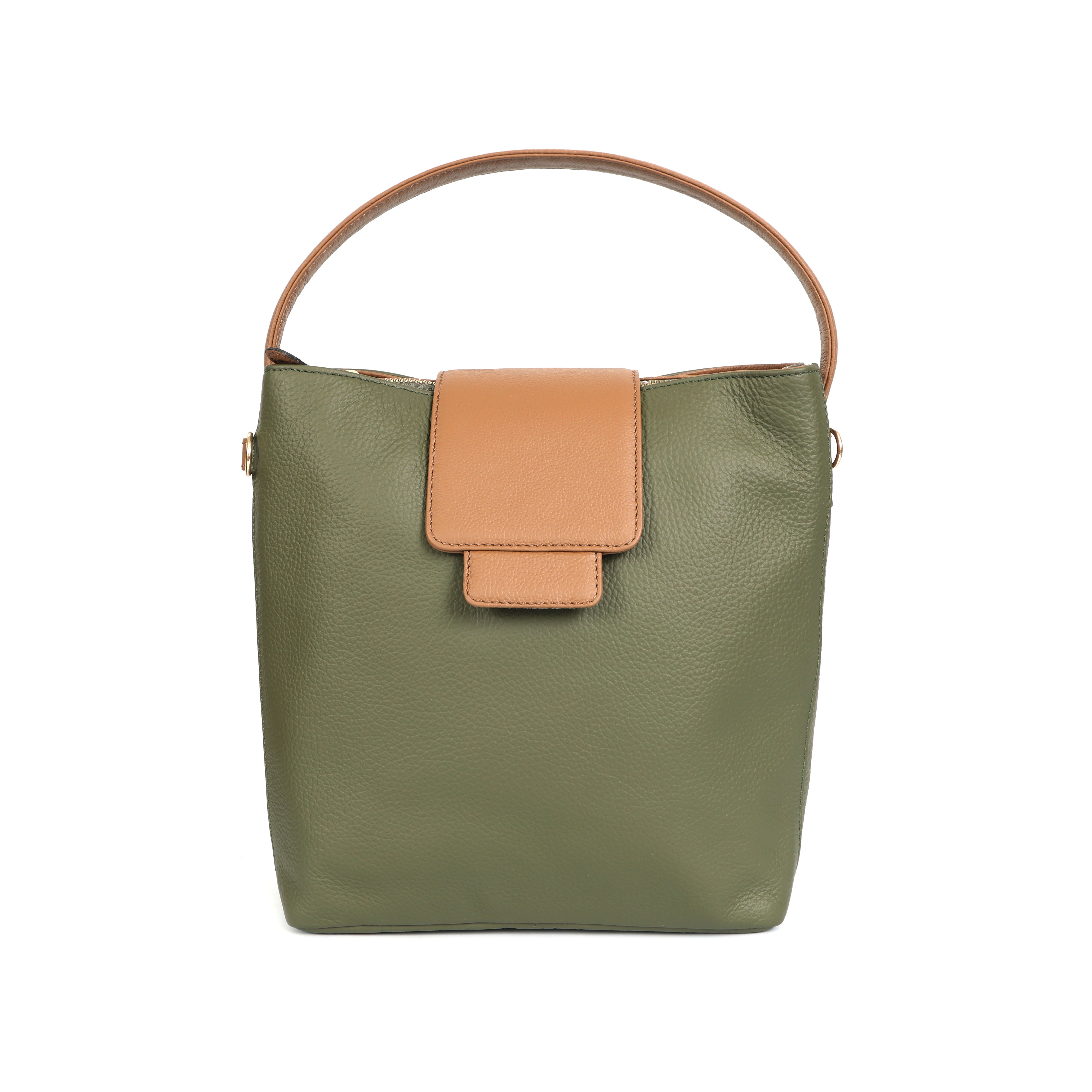 Artisan Leather Bucket Bag in Olive & Tan (el-gm-39-f)