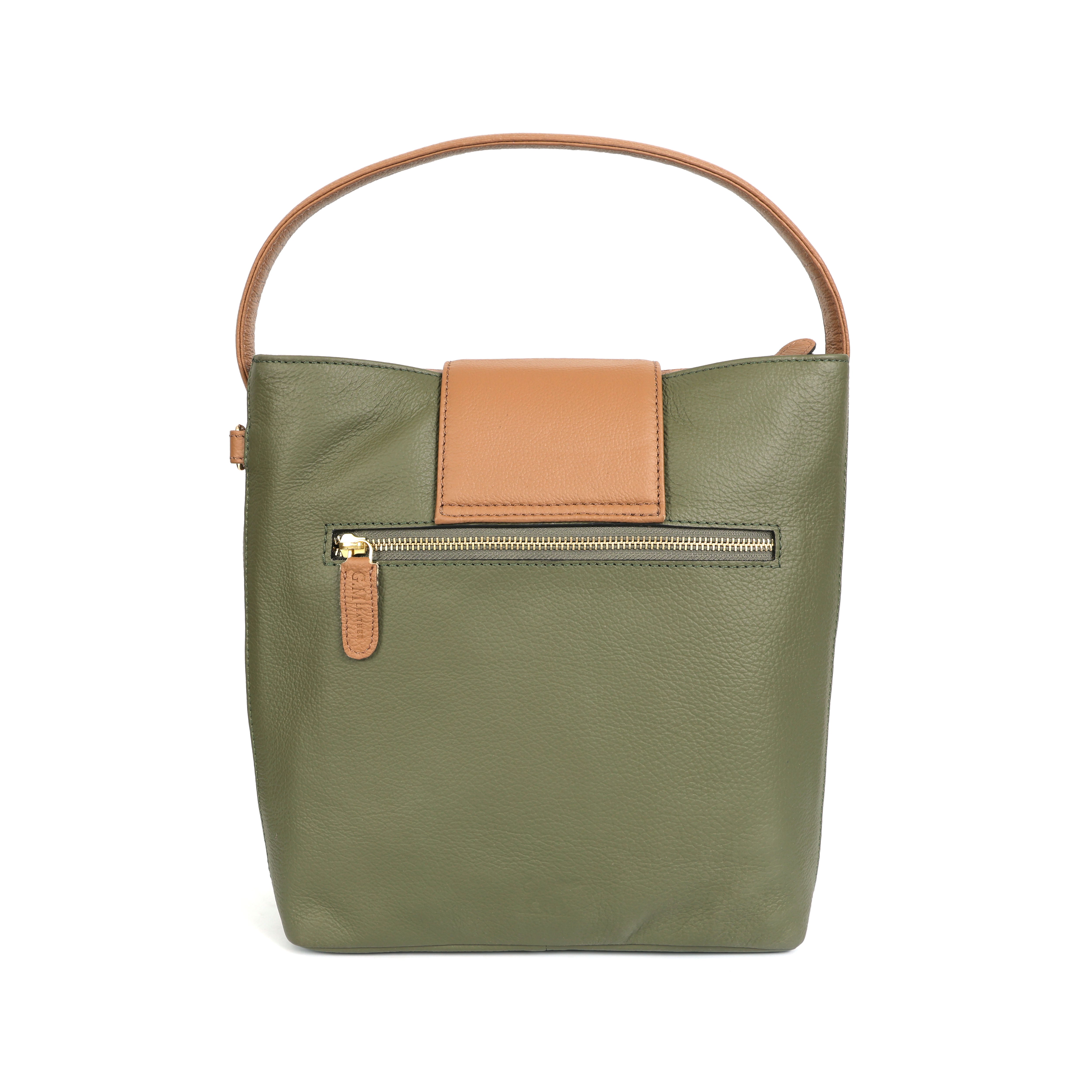 Artisan Leather Bucket Bag in Olive & Tan (el-gm-39-f)