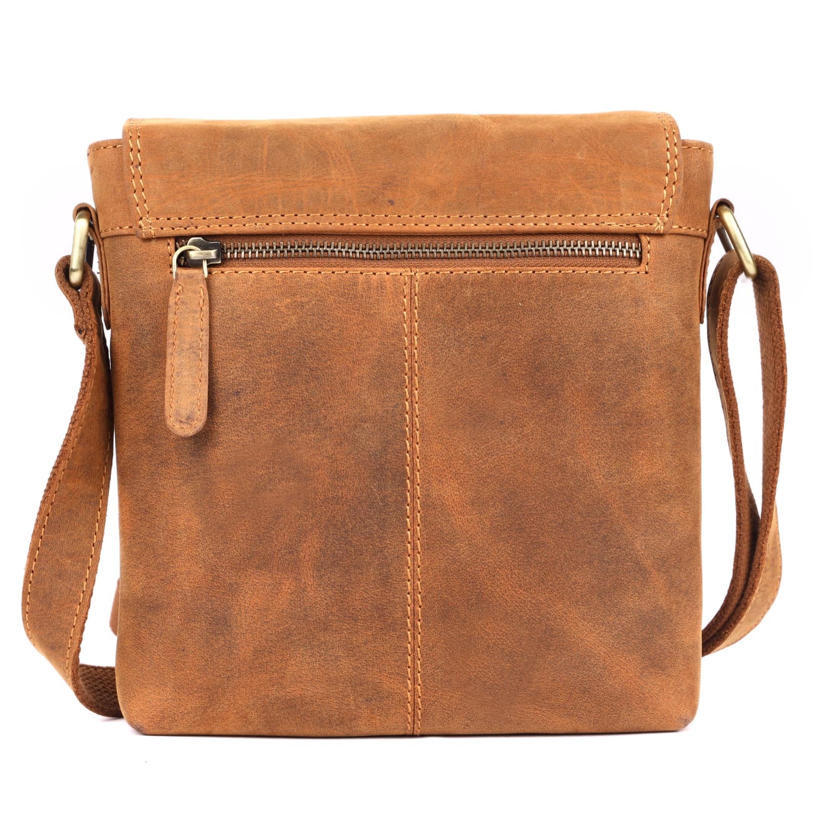 GM Leather Tan & Black Full-Grain Crossbody Messenger Bag(NZ-704 WL -BLK)