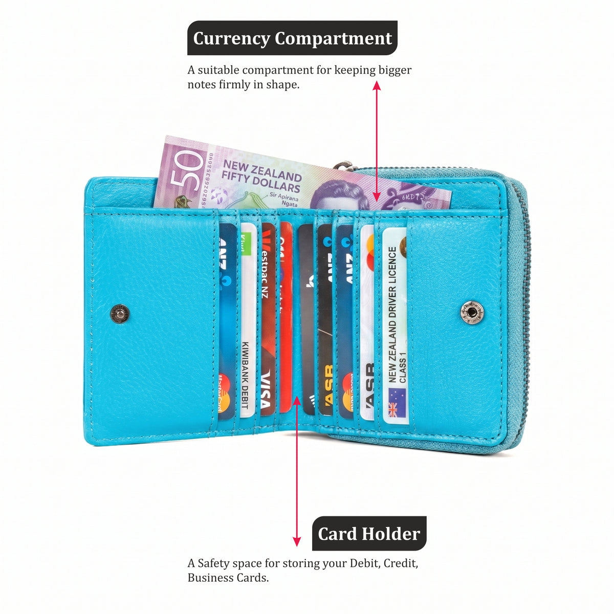 Womens Leather Clutch Wallet with Zip | GM Leather Auckland(EL-GM-W1)