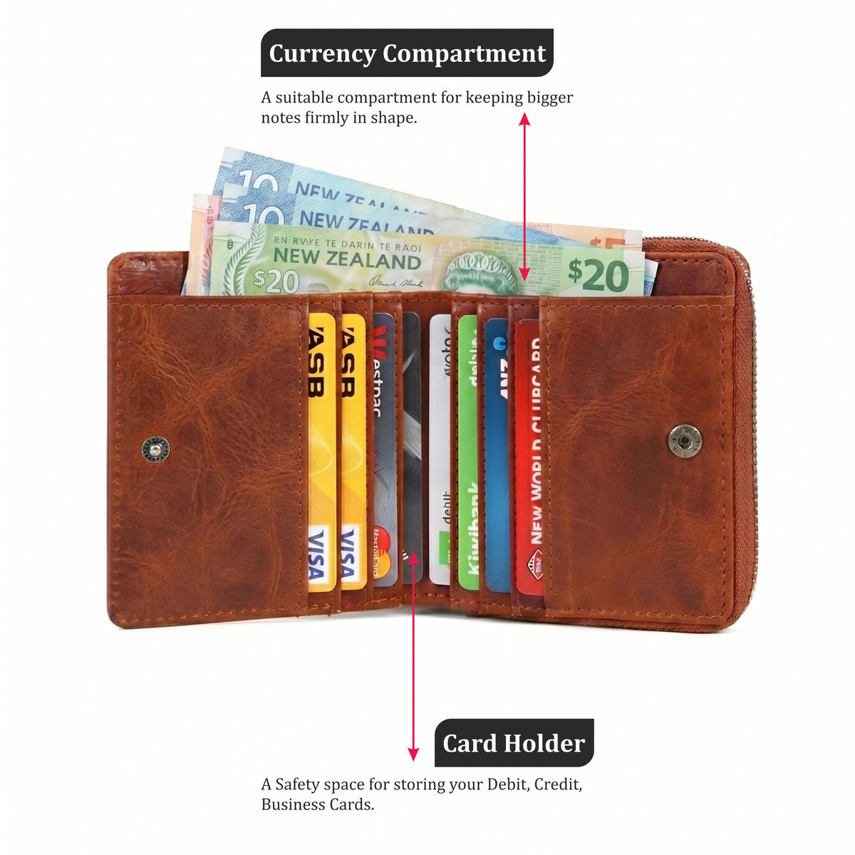 Womens Leather Clutch Wallet with Zip | GM Leather Auckland(EL-GM-W1)