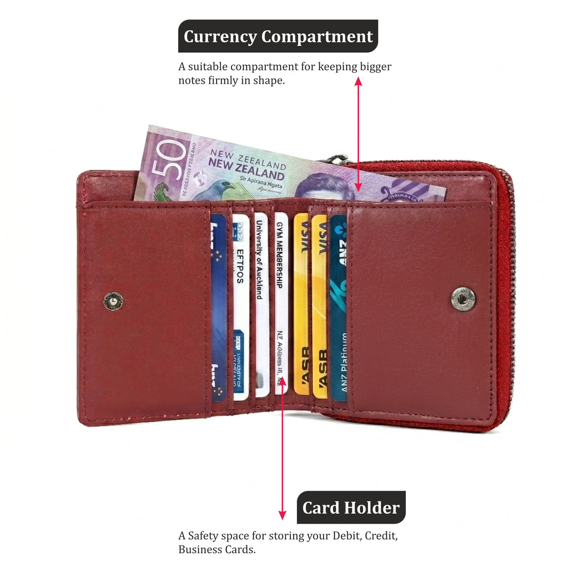 Womens Leather Clutch Wallet with Zip | GM Leather Auckland(EL-GM-W1)