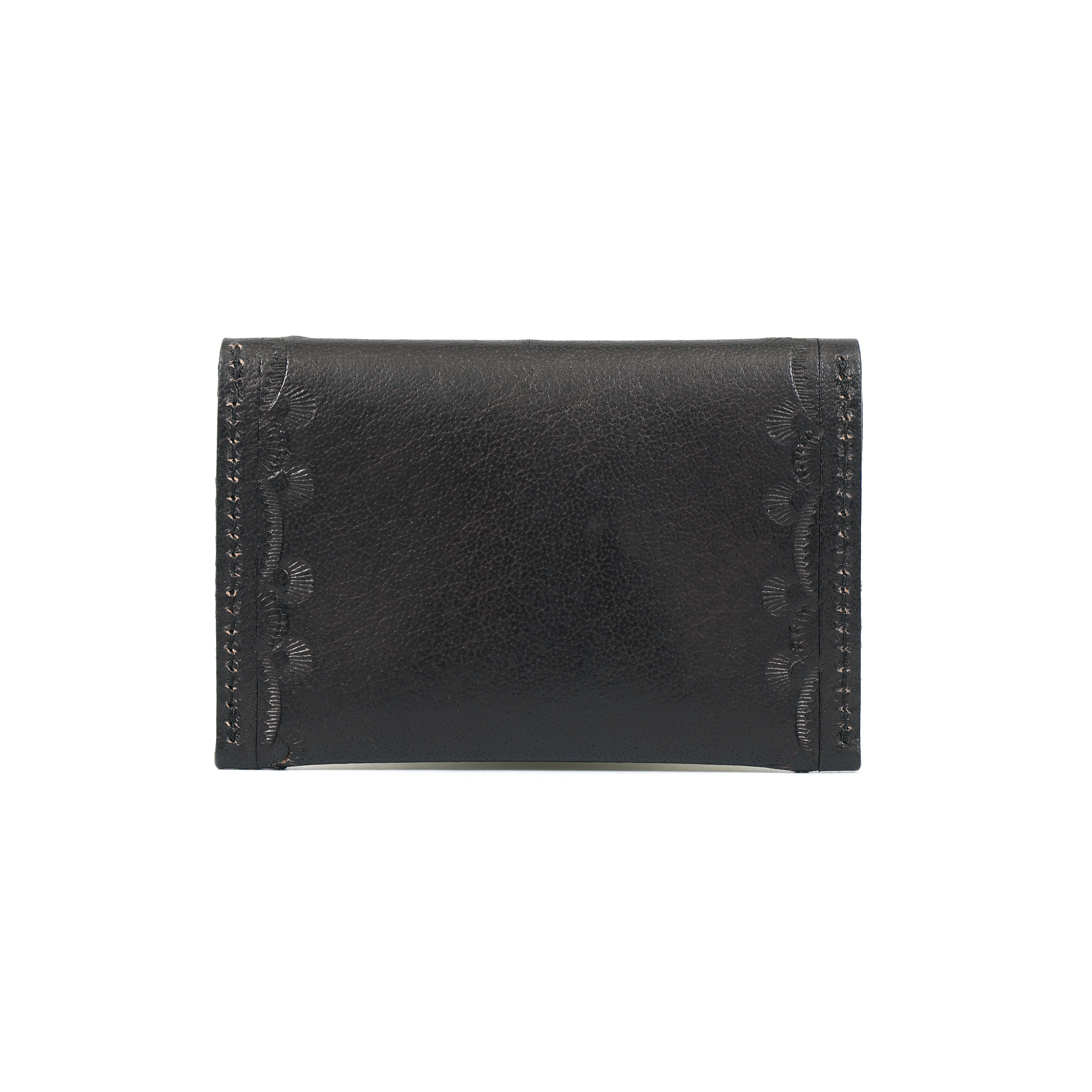 Handcrafted Floral Embossed Leather Coin, Card Pouch | Black | GM Leather(gm-45-on)