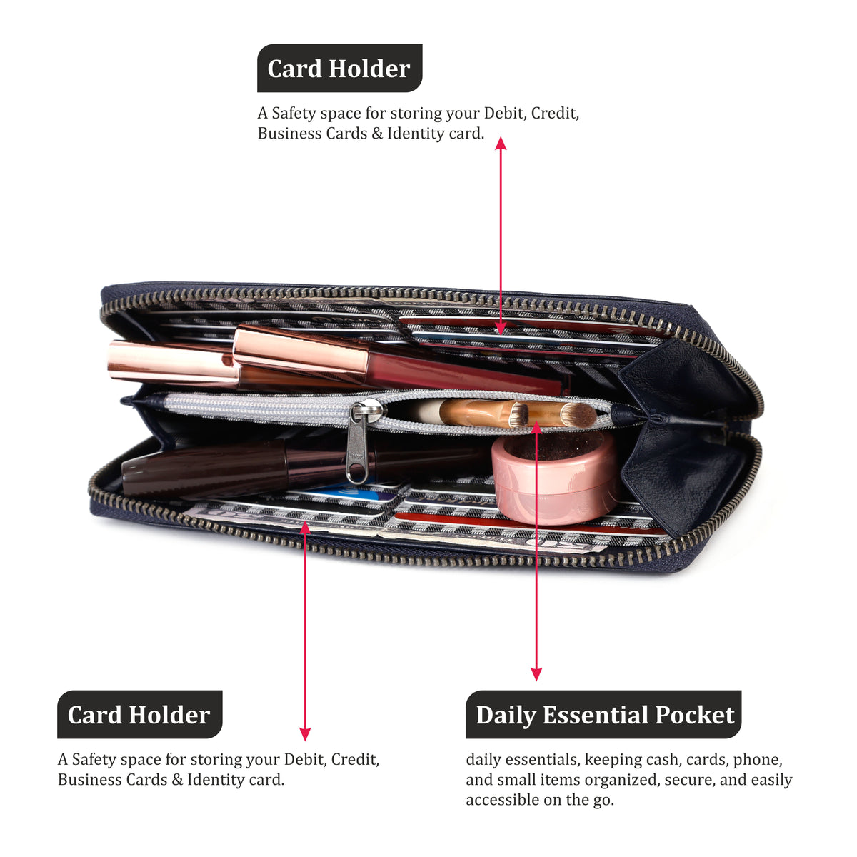 Premium Leather Zip-Around Clutch Wallet | GM Leather Auckland(EL-GM-W02)