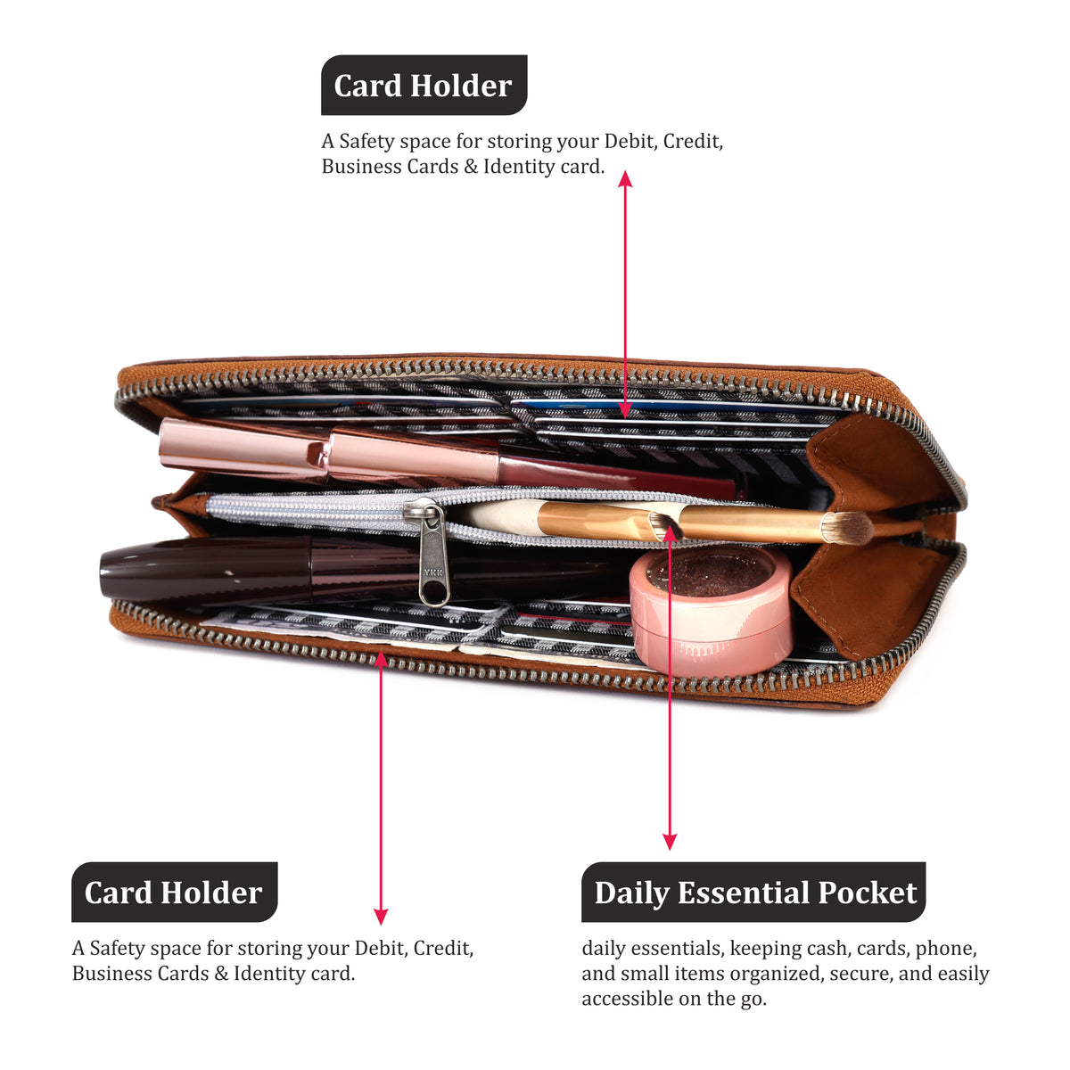 Coffee Leather Clutch Wallet with Zip | GM Leather Auckland(EL-GM-W02)