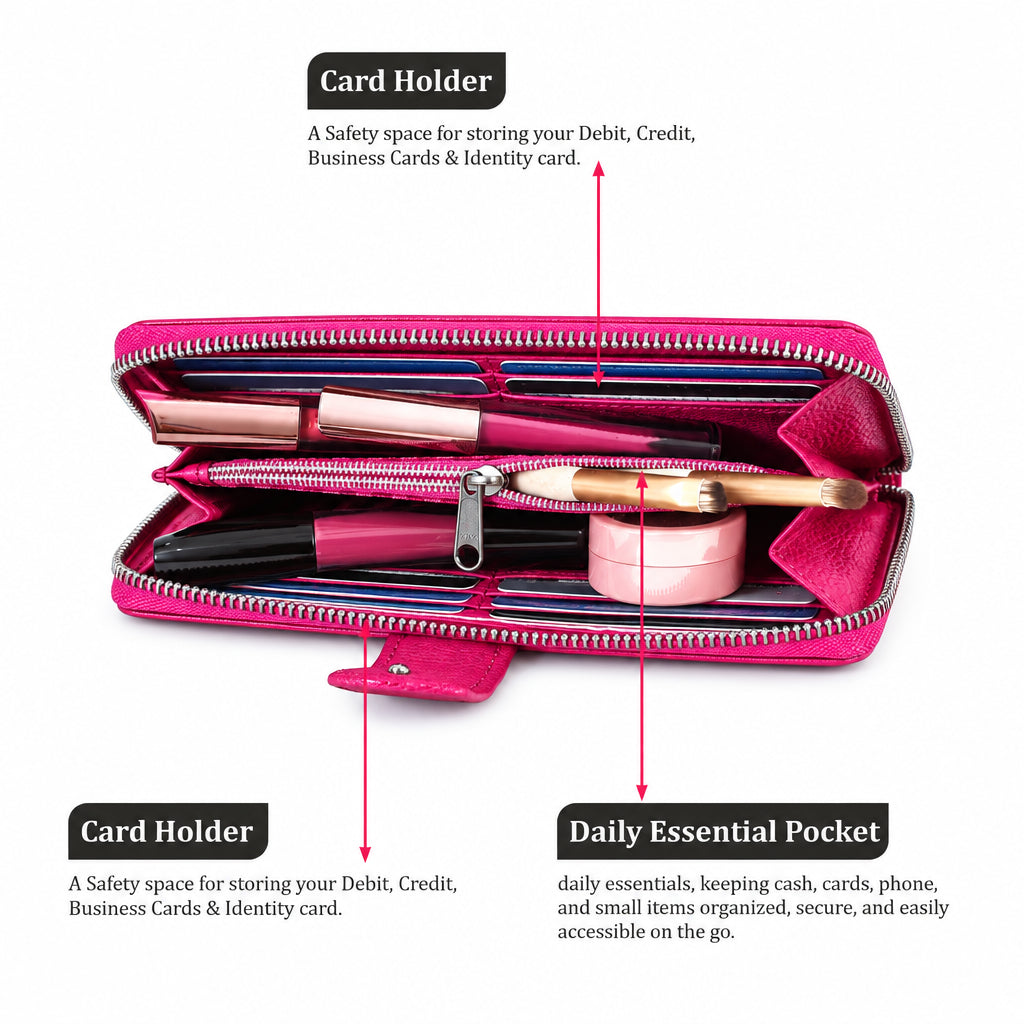 Pink Leather Wallet Clutch with Strap | GM Leather Auckland(EL-GM-W03)