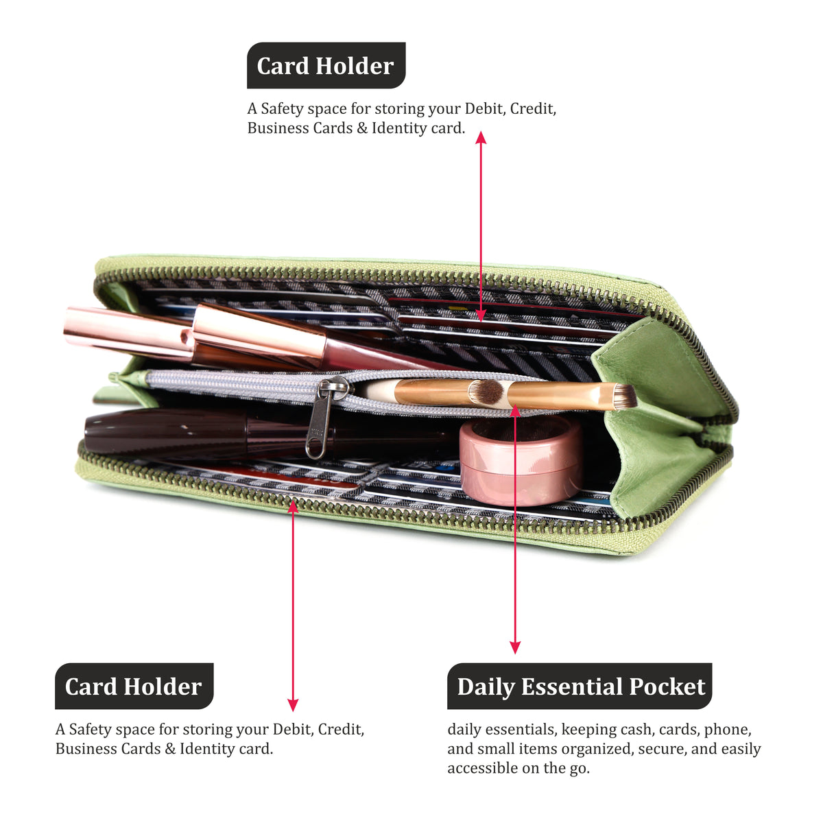 Womens Premium Leather Zip Wallet Clutch | GM Leather Auckland(EL-GM-W02)