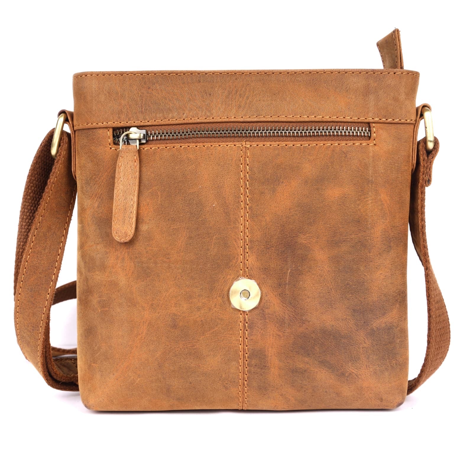 GM Leather Tan & Black Full-Grain Crossbody Messenger Bag(NZ-704 WL -BLK)