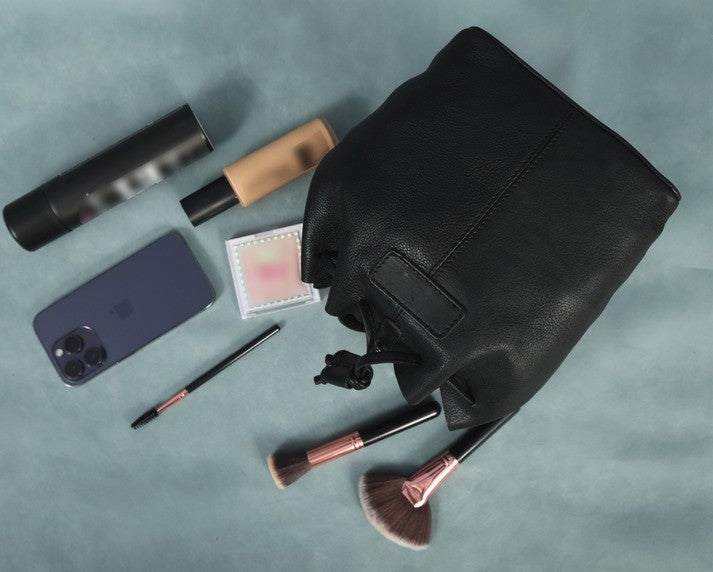 Premium Black Leather Bucket Bag | Small Crossbody Drawstring(1755)