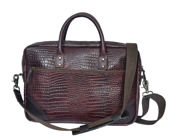 Cherry Brown  Croco Luxury Leather Laptop Bag – GM Leather (1536)