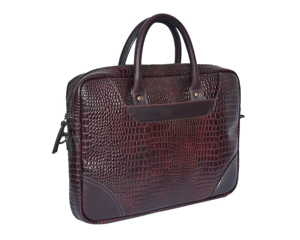Cherry Brown  Croco Luxury Leather Laptop Bag – GM Leather (1536)