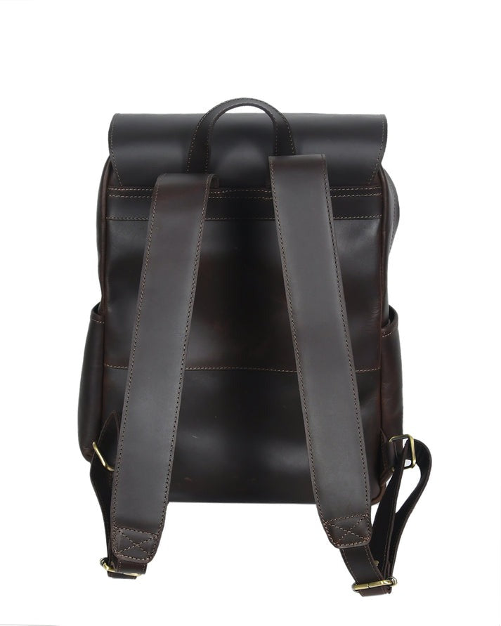 Men's Full-Grain Leather Backpack | Dark Brown Laptop Bag(1392)