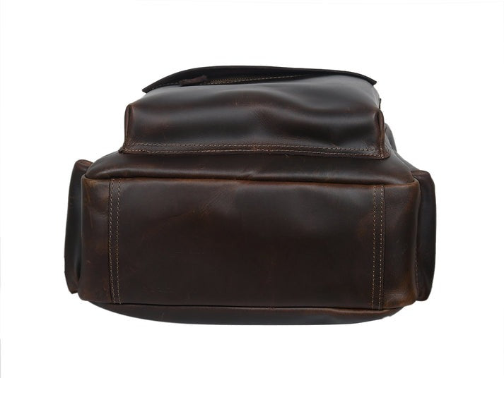 Men's Full-Grain Leather Backpack | Dark Brown Laptop Bag(1392)