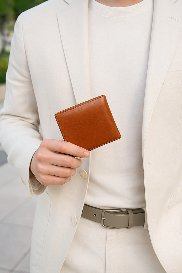 Men’s Tan Leather Wallet – Premium Bifold with Coin Pocket & Card Slots(1386)
