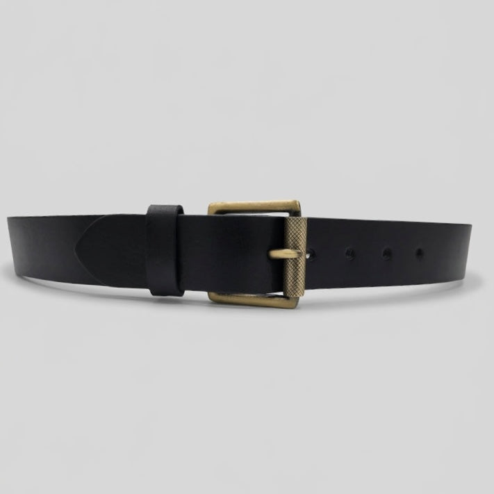 Premium Black Men 38mm Full-Grain Black Leather Belt | Brass GM Leather