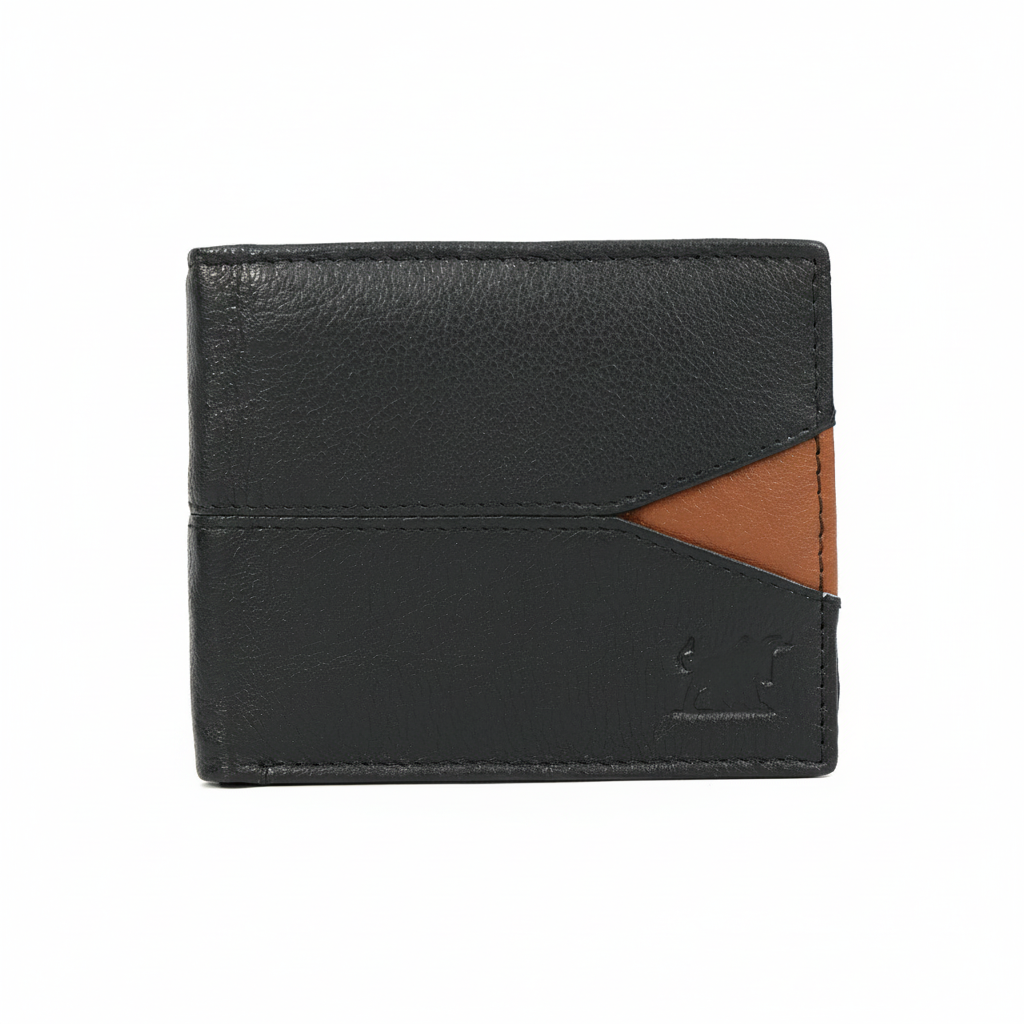 Black Leather Triangular Accent Bifold Wallet – Slim RFID Protection | NZ, Australia & Pacific Islands(GM-430)