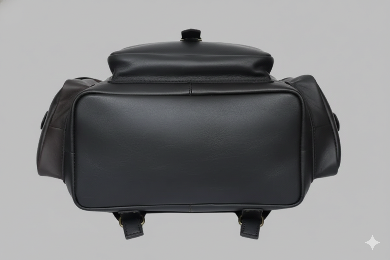 Full Grain Leather Backpack | GM Leather Drawstring Backpack | Rugged Black Full-Grain(1538)