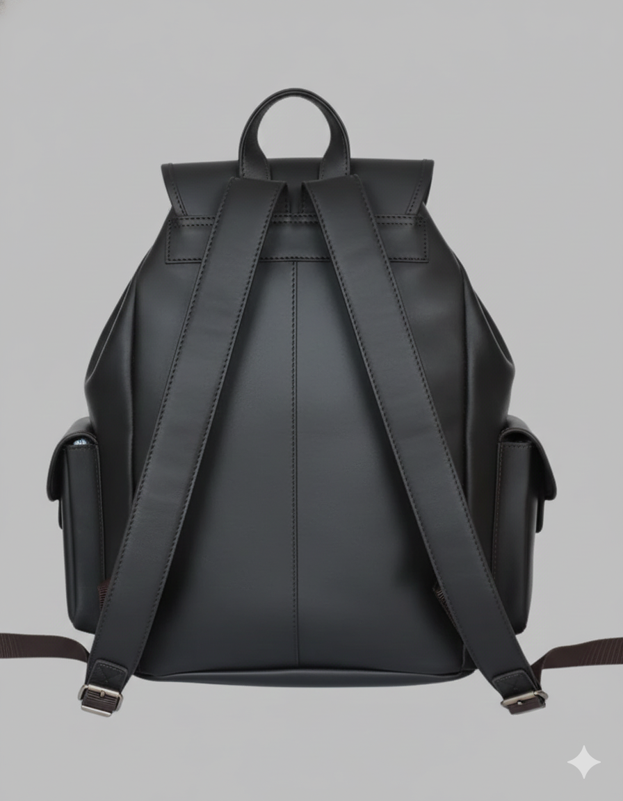 Full Grain Leather Backpack | GM Leather Drawstring Backpack | Rugged Black Full-Grain(1538)