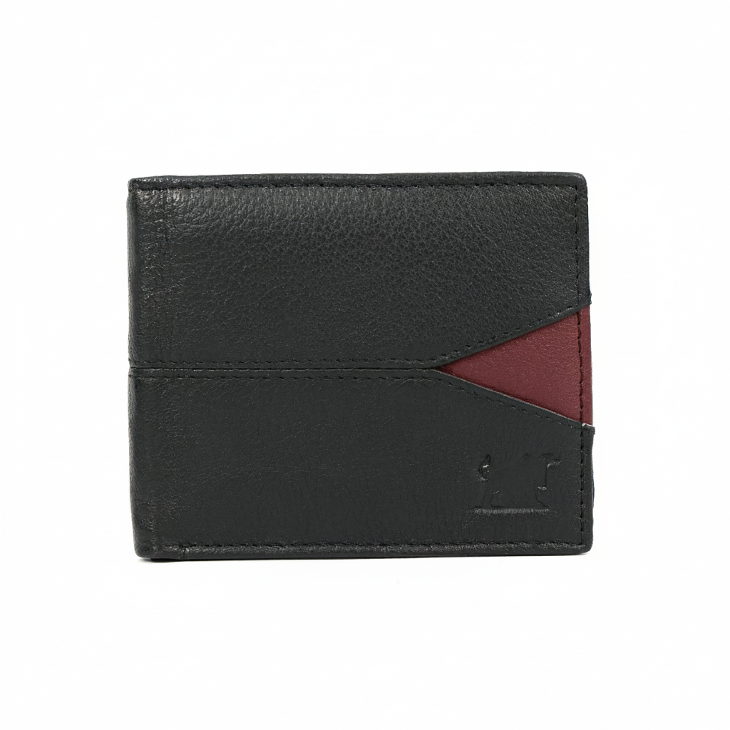 Black Leather Triangular Accent Bifold Wallet – Slim RFID Protection | NZ, Australia & Pacific Islands(GM-430)