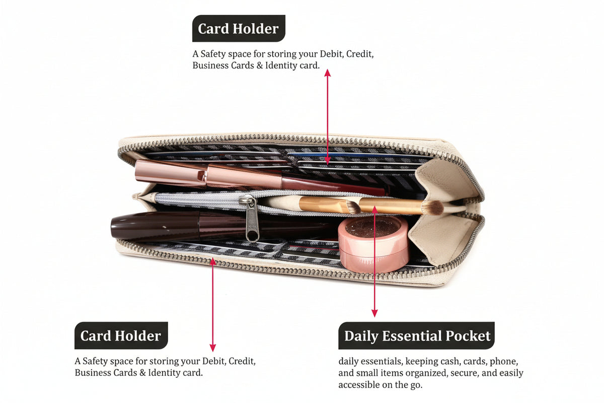 Tumbled Beige Leather Clutch Wallet with Zip | GM Leather Auckland(EL-GM-W02)