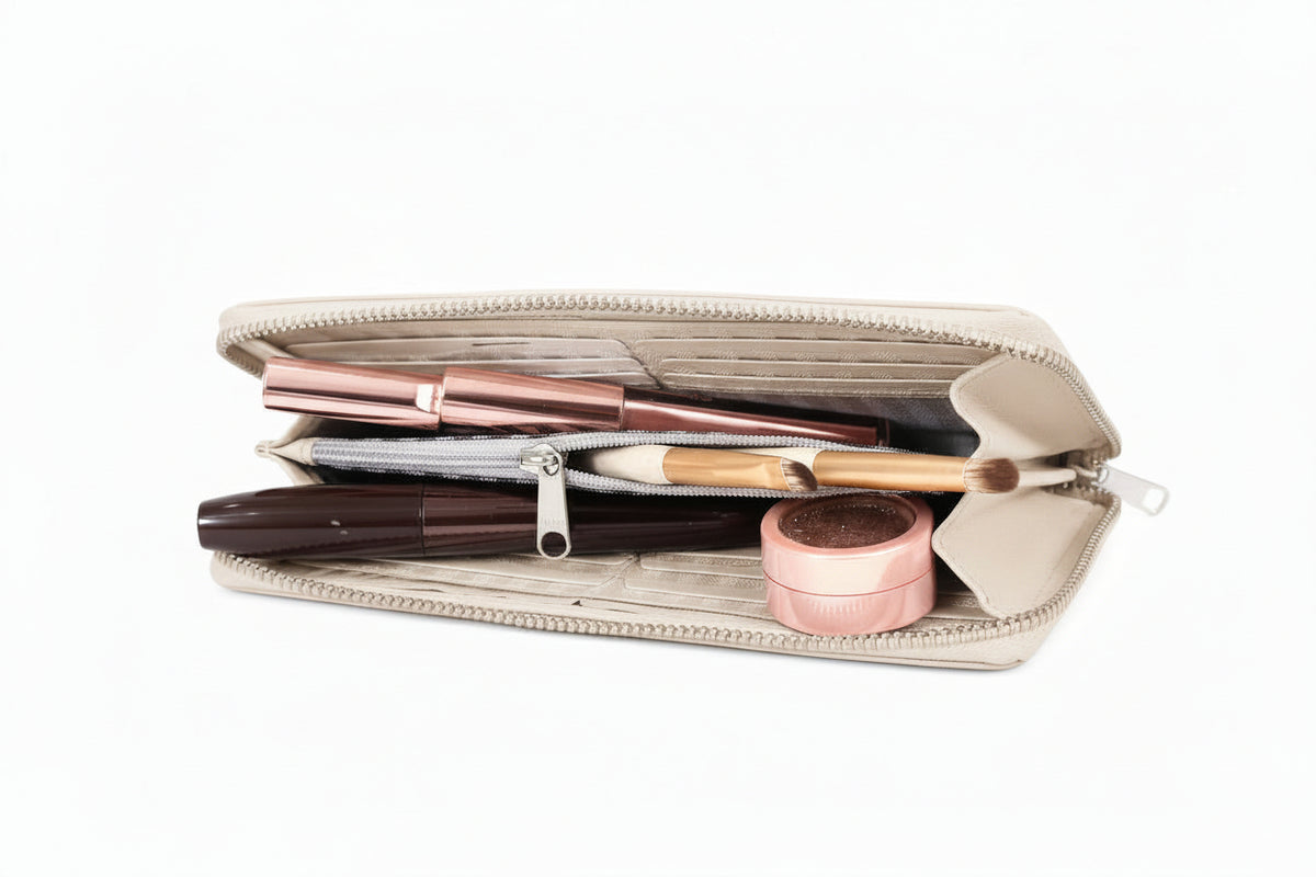 Tumbled Beige Leather Clutch Wallet with Zip | GM Leather Auckland(EL-GM-W02)