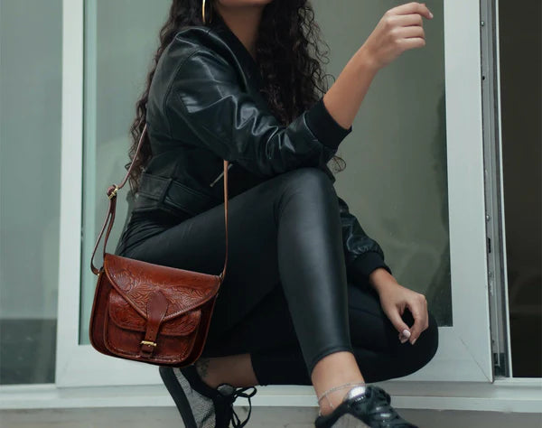 Embossed Leather sling bag floral