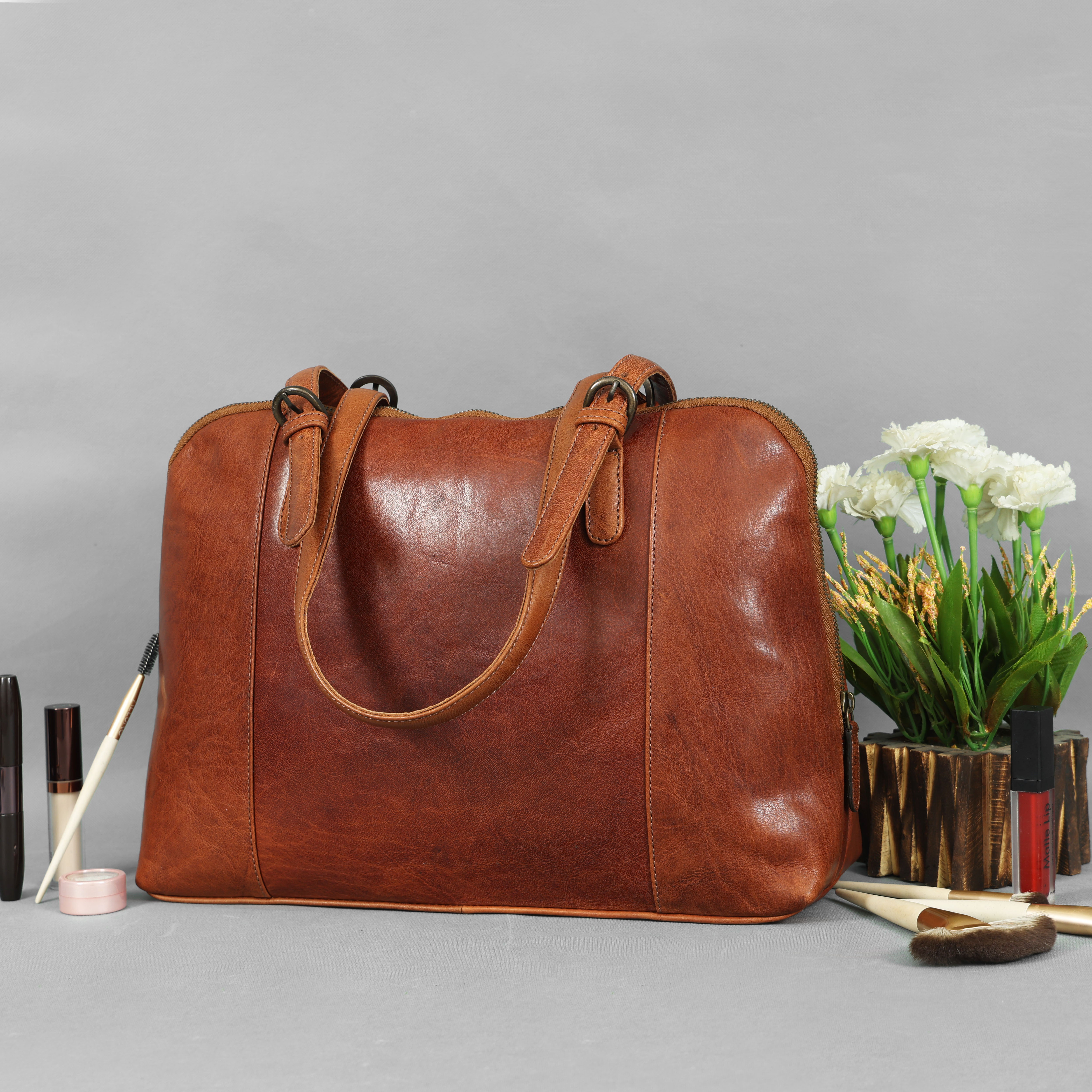 Slouchy brown leather tote bag with shoulder handles, women's genuine leather handbag, GM Leather Auckland