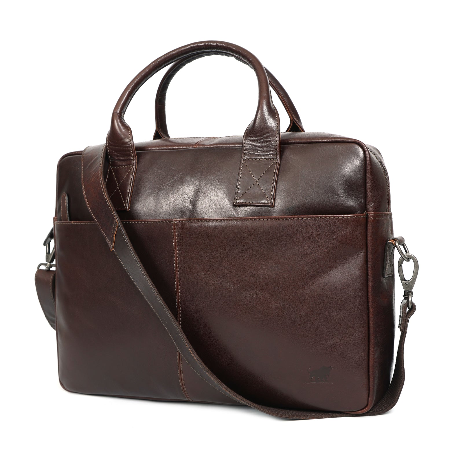 honey brown full-grain leather laptop bag and men's briefcase with shoulder strap, sold by GM Leather Auckland.