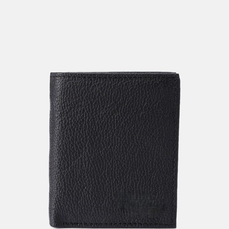 GM Leather Auckland men's black leather bifold wallet featuring flip-up ID flap and card slots