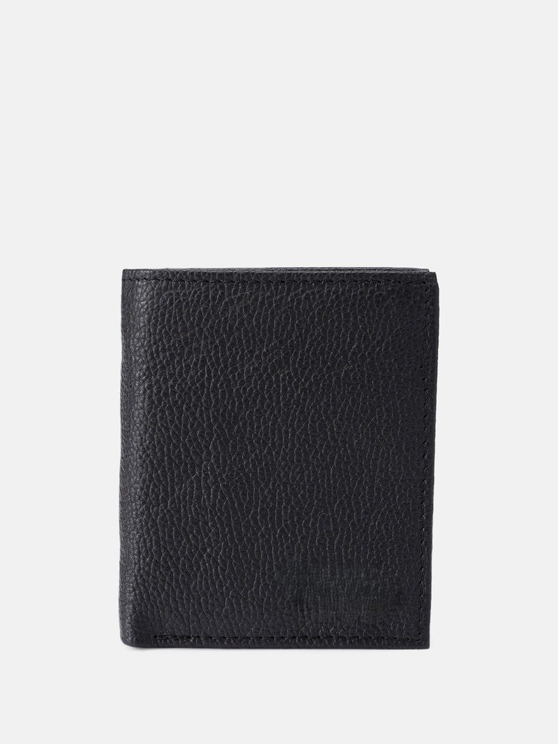 GM Leather Auckland men's black leather bifold wallet featuring flip-up ID flap and card slots