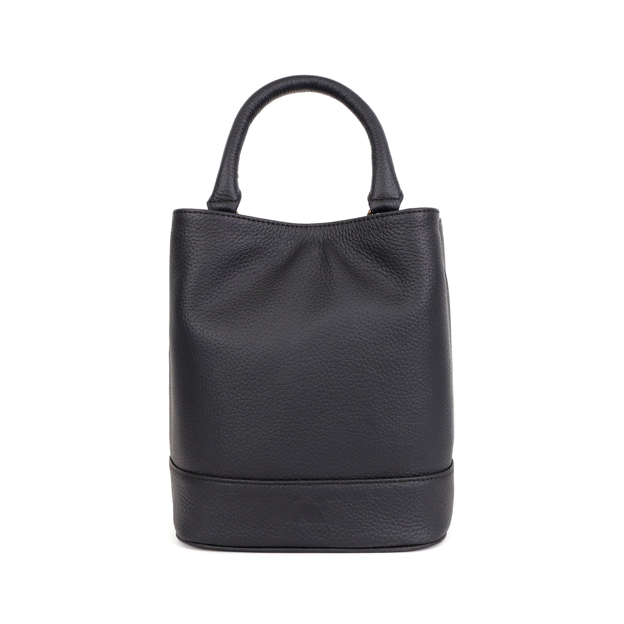 Leather Auckland premium black pebbled leather backpack and handbag front view.