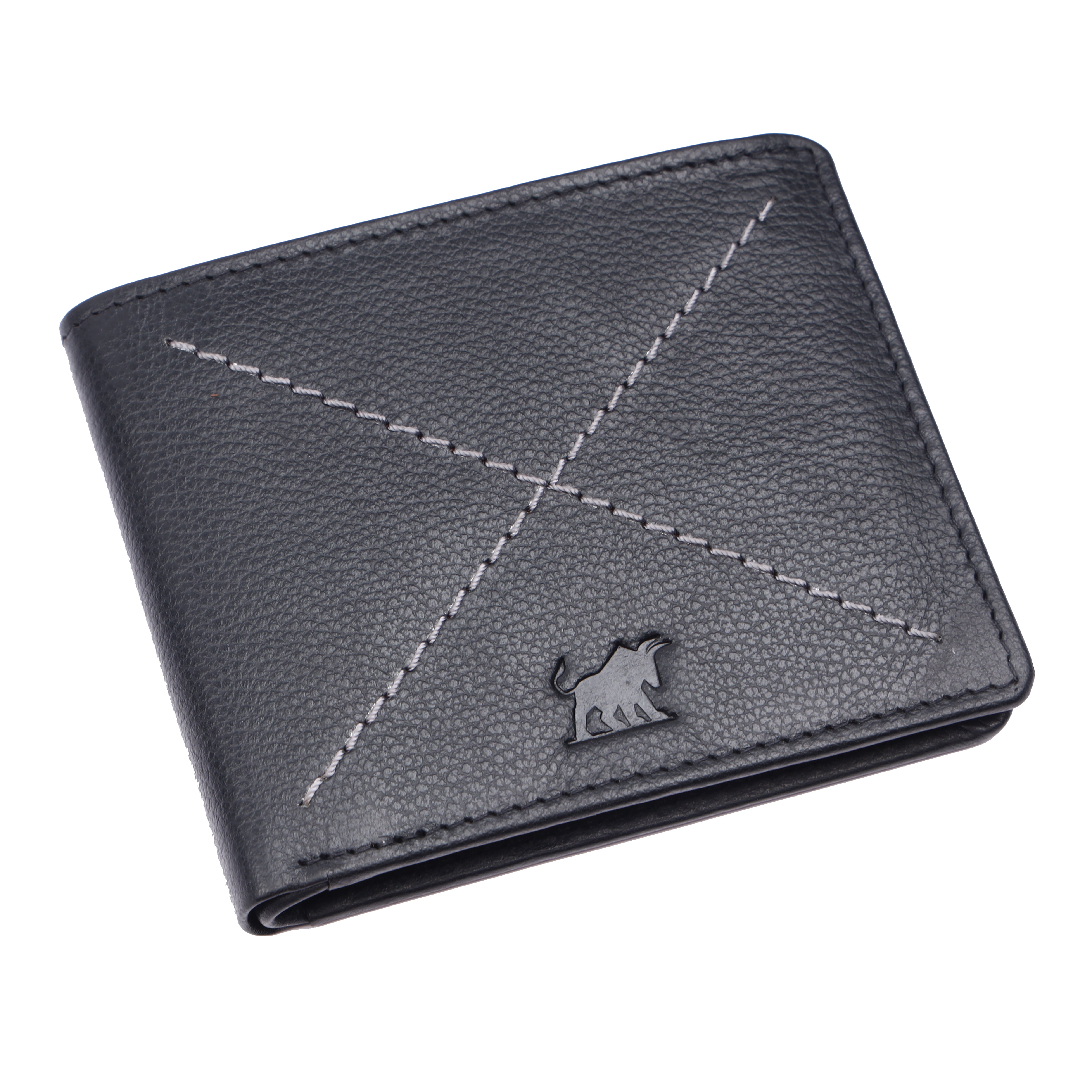 Handcrafted minimalist men's tan brown genuine leather RFID wallet with stamped bull logo by GM Leather Auckland