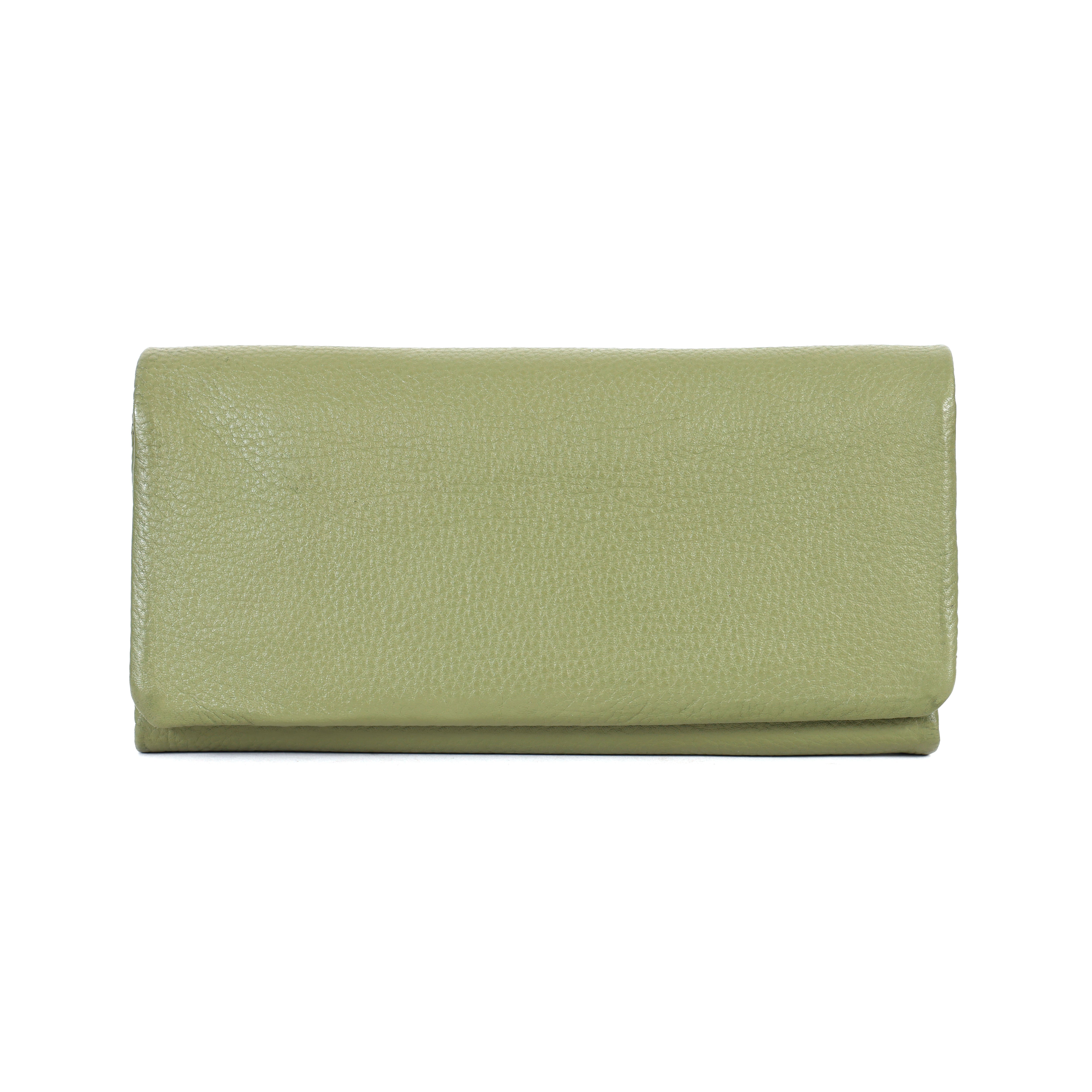 Auckland luxury olive green pebbled leather matinee wallet for women with slim bifold closure