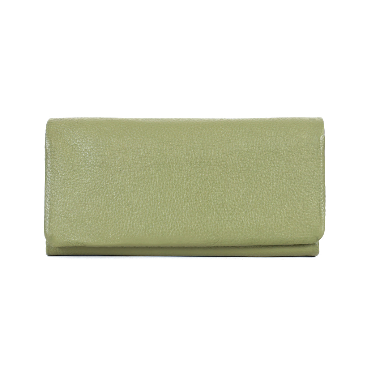 Auckland luxury olive green pebbled leather matinee wallet for women with slim bifold closure